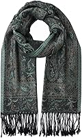 Umjetnost Women's Soft Silky Pashmina Shawl Wrap - Reversible Paisley Pattern Fringe Scarf for Fall Winter