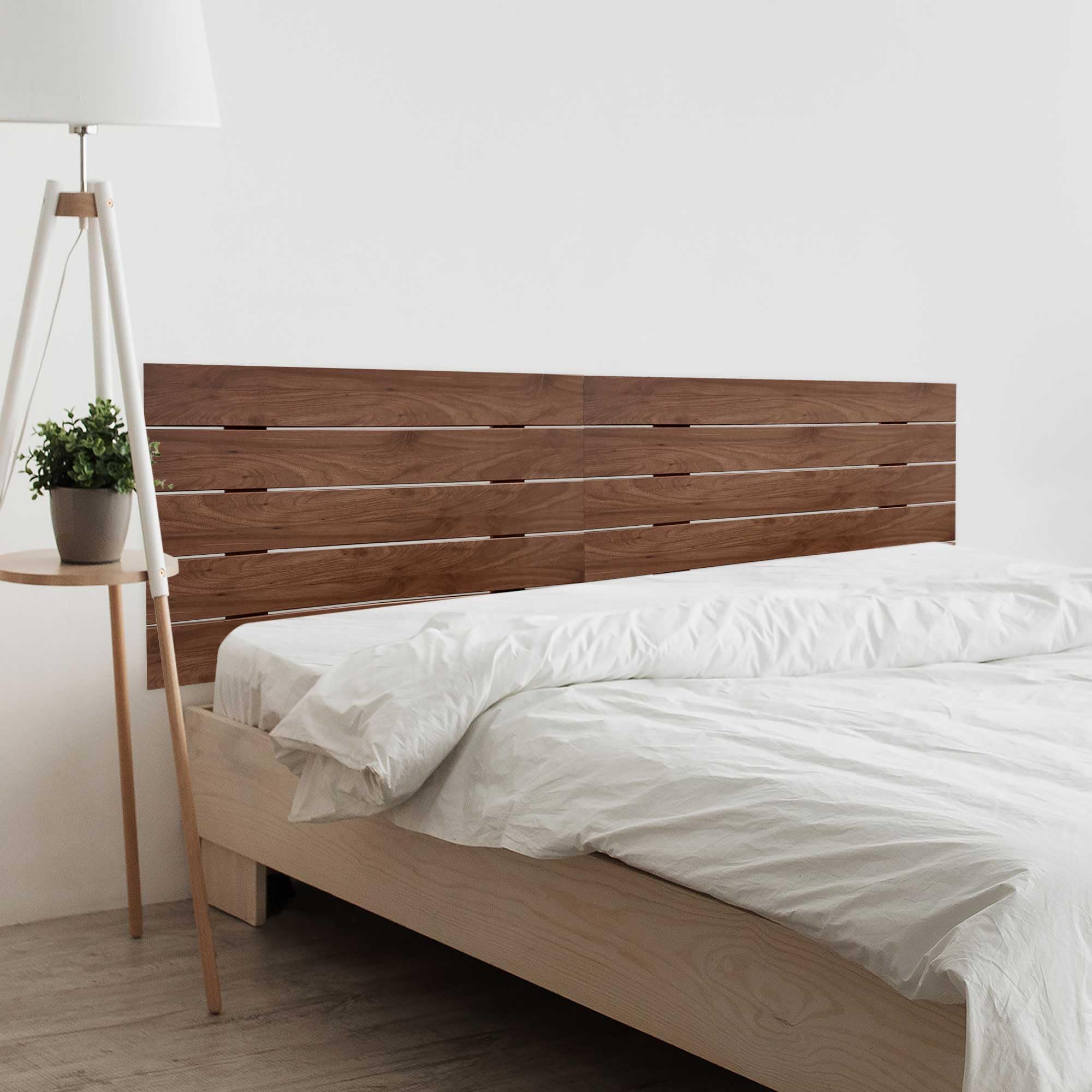 DHOME Cabecero de Madera reciclada DM Estilo Palet Horizontal Dual Dividido en 2 Piezas Cama Palets Herrajes incluidos (210cm Dual, Nogal Madera)