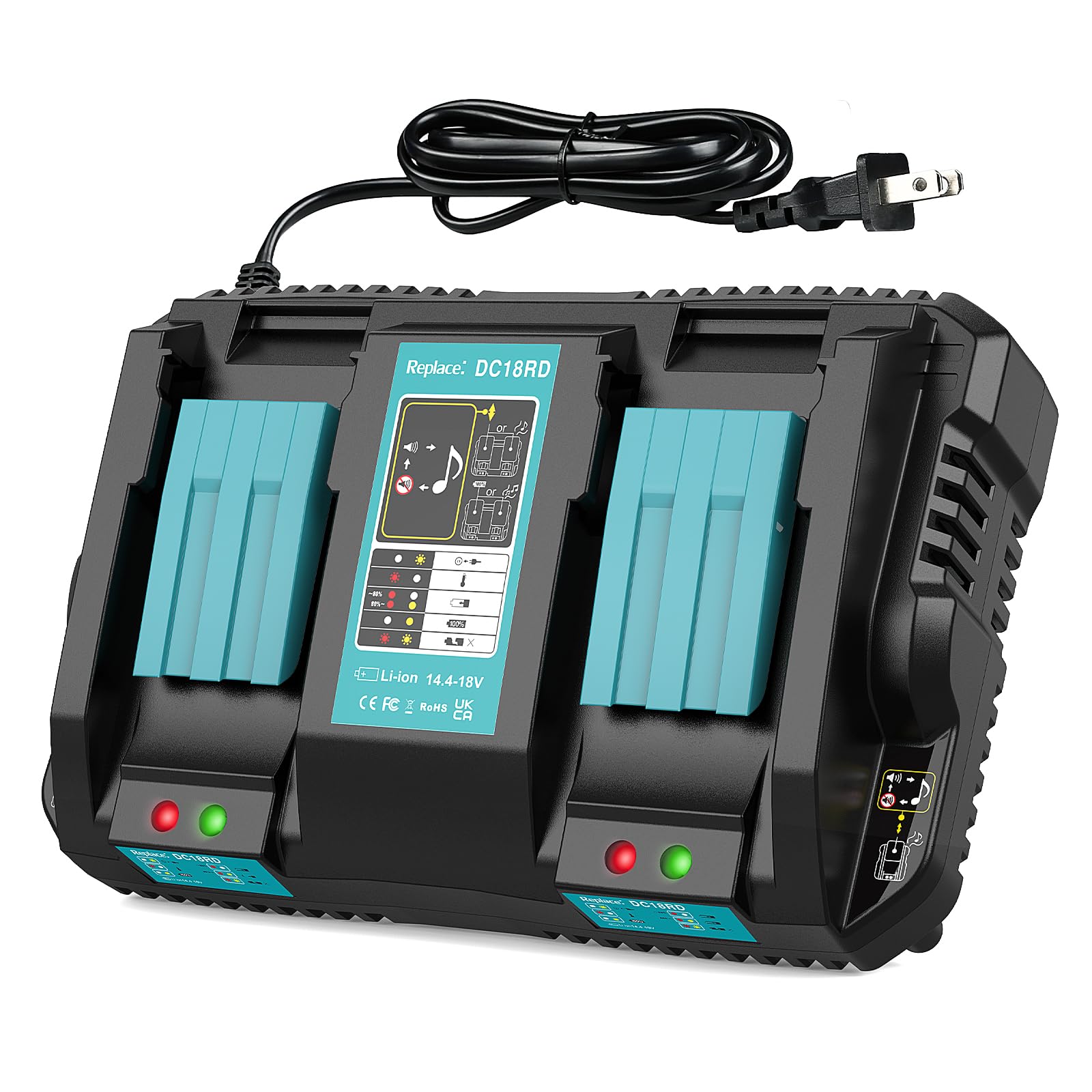 TeenPower 18V Rapid Charger Replacement for Makita Battery Charger 18V Station 2Ports