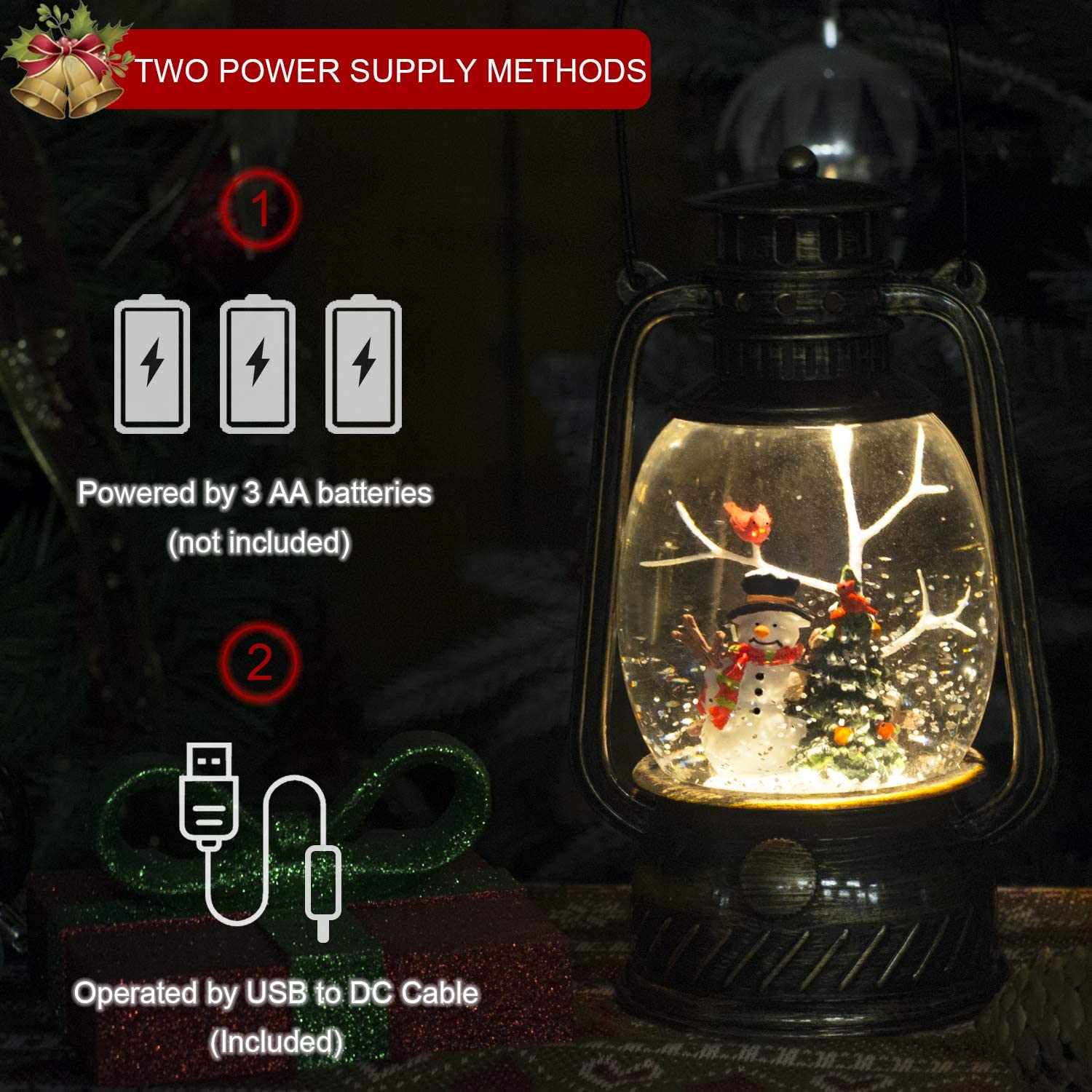 Christmas Snow Globe Lantern 9", Battery Operated Lighted Swirling ...