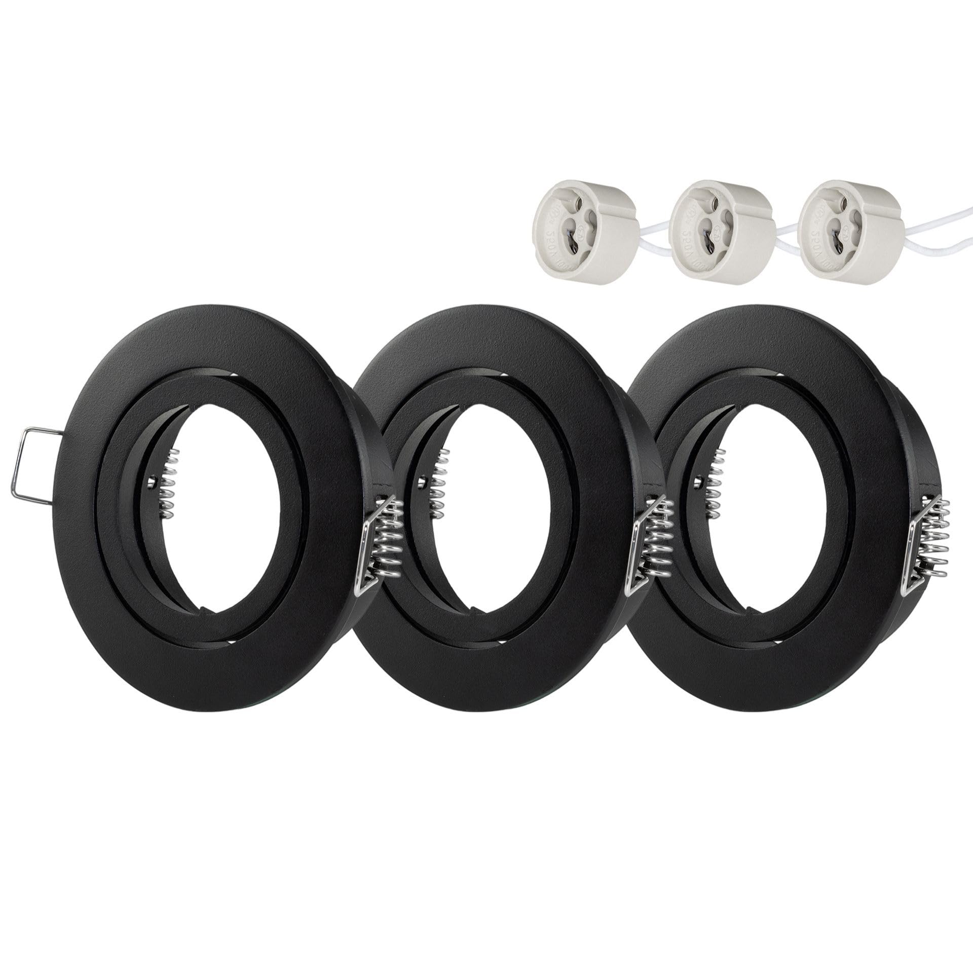 3er Set LUX Frame Einbaurahmen GU10 schwenkbar – Aluminium-Druckguss schwarz pulverbeschichtet – Einbaurahmen Ø 68mm für LED – inkl. GU10-Fassung