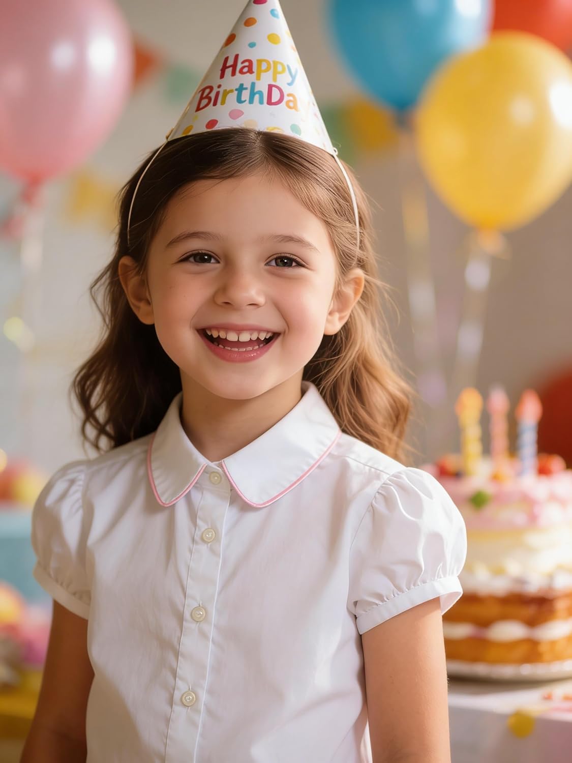 Bienzoe Girls Shirt Short Sleeve: White Button Up Kids School Uniform Cotton Oxford Collar Puff Dress Blouse - Image 3