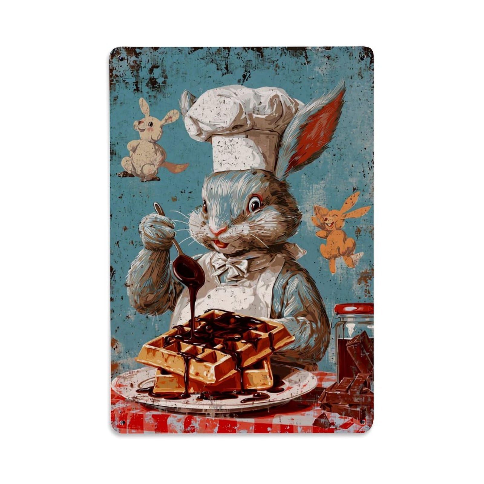 Jdfenggu Vintage Chef Rabbit Waffle Chocolate Spoon Retro Metal Tin Sign, Decor Art Poster For Bar, Home, Man Cave, Kitchen, Laundry Room Gift 8X12inch