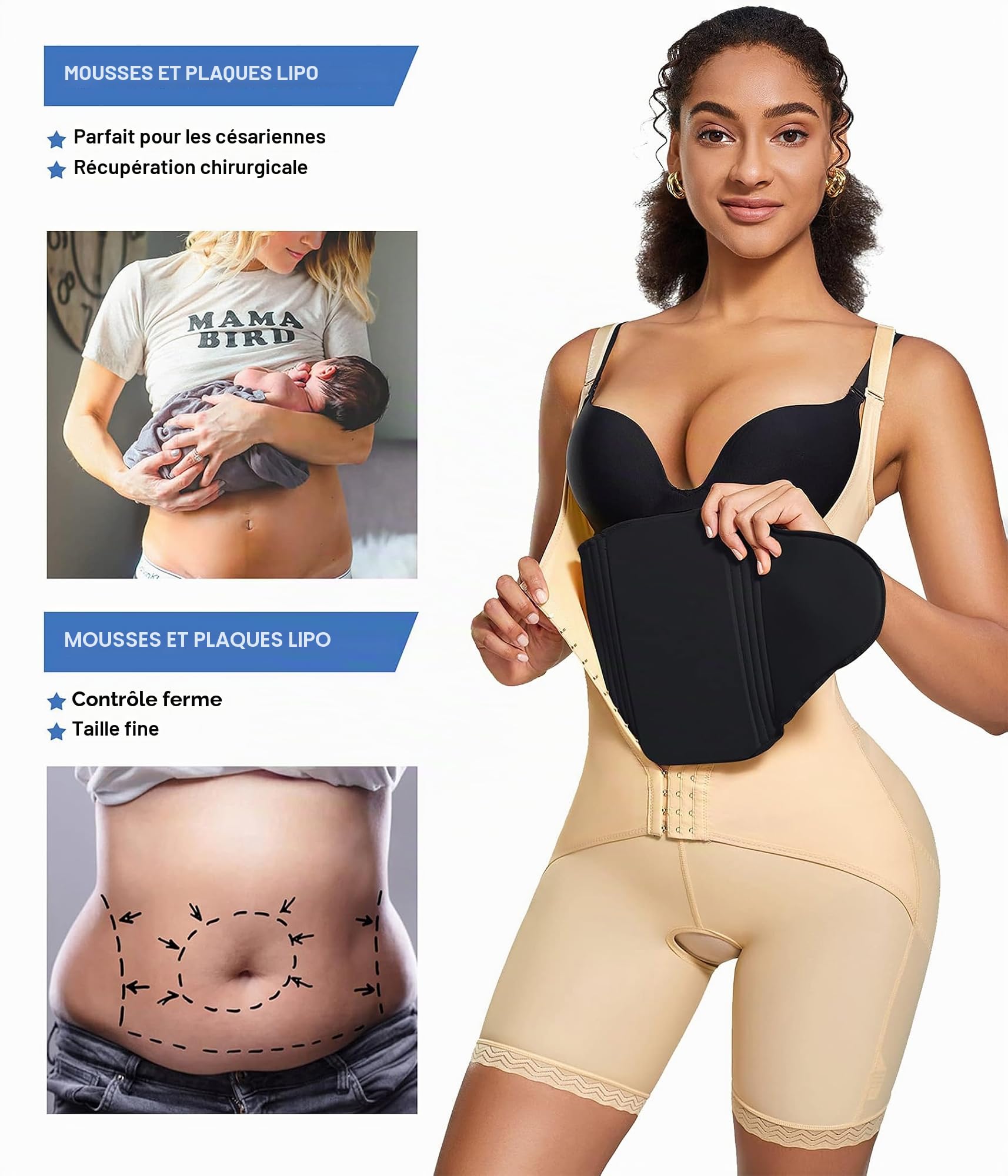 Bafully Planche de compression abdominale aplatissant le ventre AB Board lombaire post-chirurgie lipo dos planche mousse récupération post-partum, Noir , taille unique