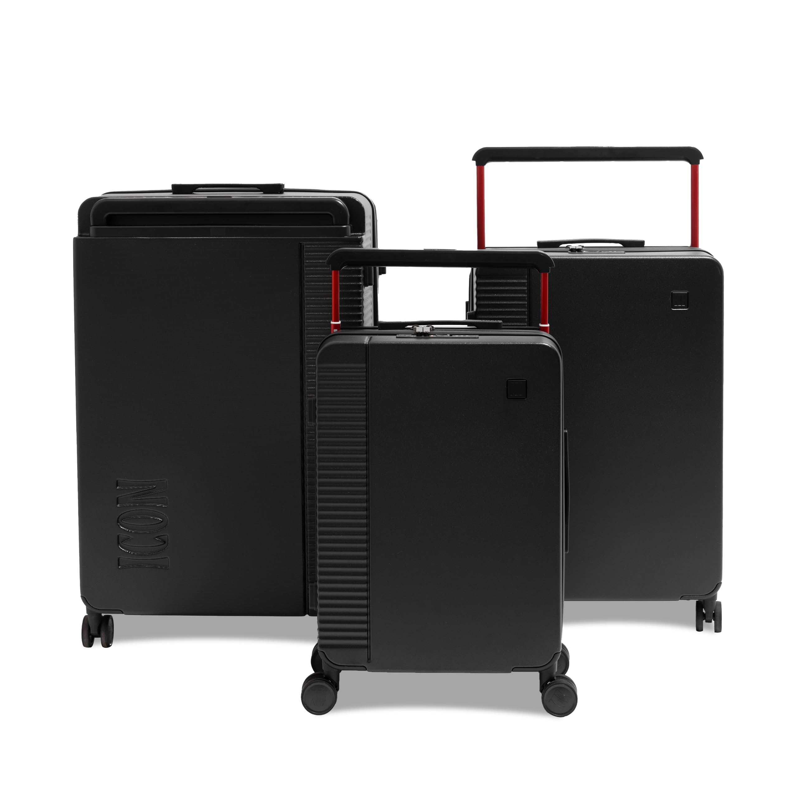 ICON - Signature Polycarbonate (PC) Hard-Sided Suitcase Set of 3, 20, 24 & 28 Inches | Ultra Lightweight & Durable | 8 Spinner Wheels | TSA Lock | Organized Interior | Black & Orange | Set of 3.