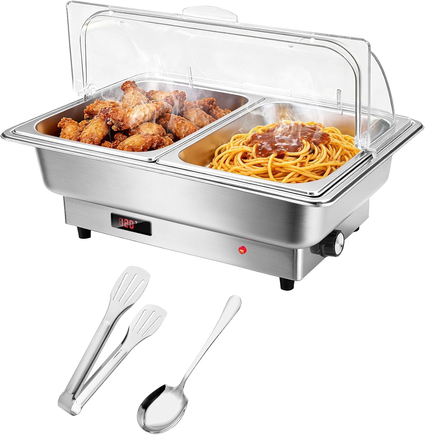 9L Chafing Dish Buffet Eléctrico Acero Inoxidable Calentador de Buffet (Plateado 1)