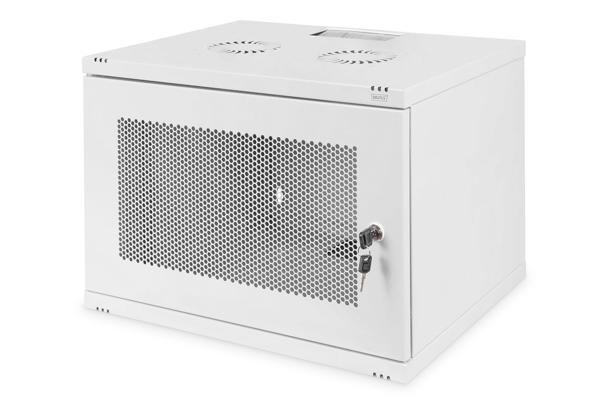 Digitus Netzwerkschrank – 19-Zoll Rack Virtuell – Unmontiert – Wandmontage – 400 mm Tiefe – 270 mm Nutztiefe – Traglast – Perforierte Tür – SOHO-Serie – Grau