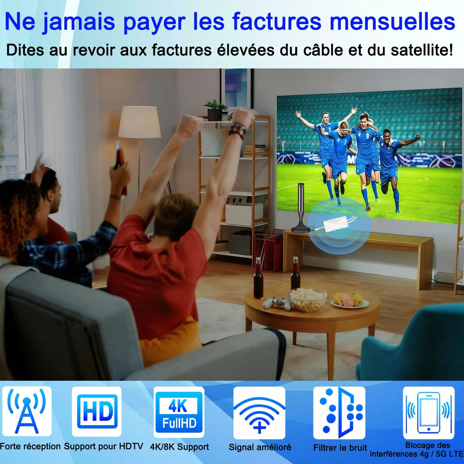 Amplificateur Antenne TV, Alimenté par USB, Gain Elevé 25dB, Booster de Signal pour TNT/DVB-T2, Compatible Antenne Intérieure et Extérieure, Amélioration de Réception (White)