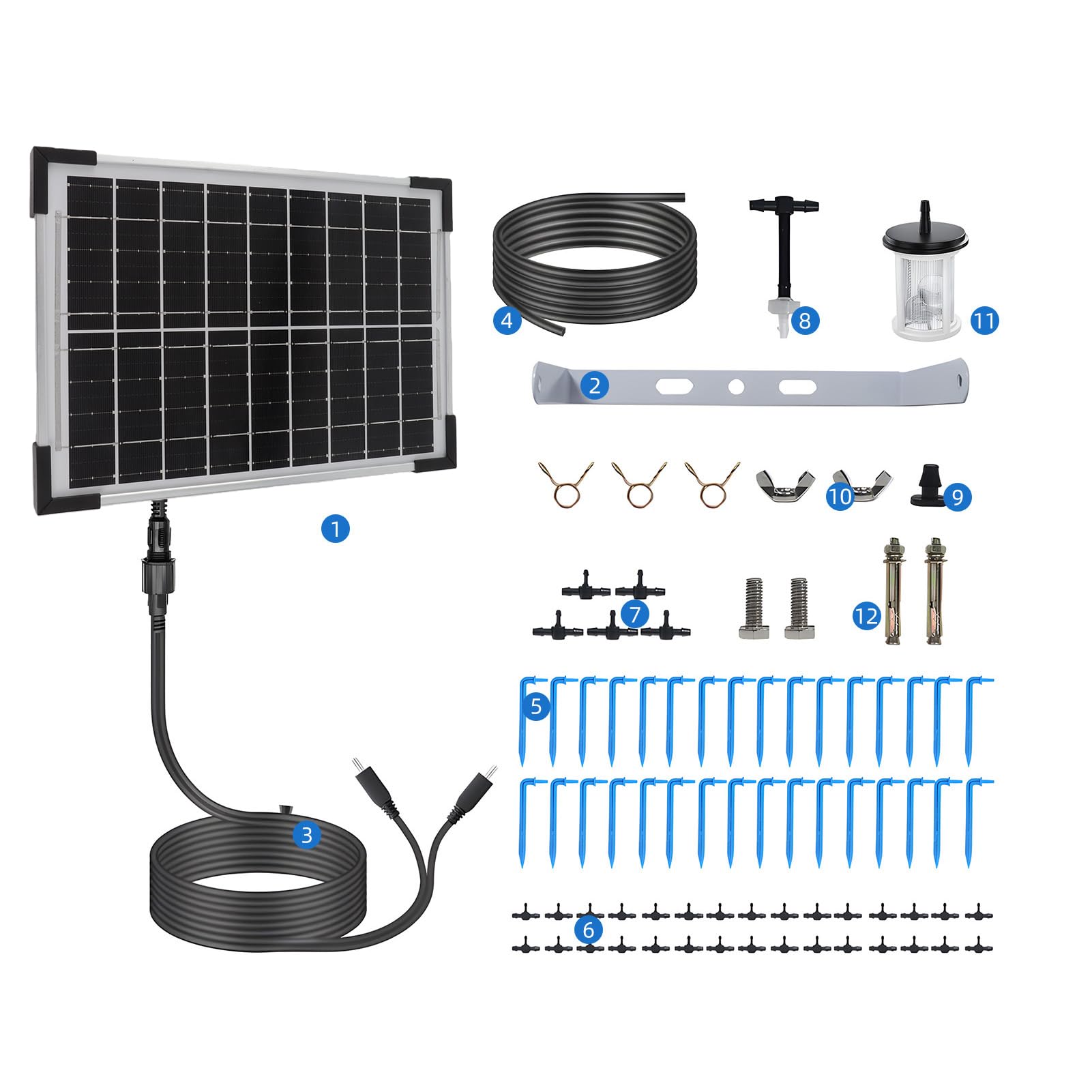 Kit di irrigazione a goccia ad energia solare con batteria da 2200 mAh, 7 modalità timer, impermeabile IP65, di irrigazione automatica per 30 vasi, serra da balcone per giardino