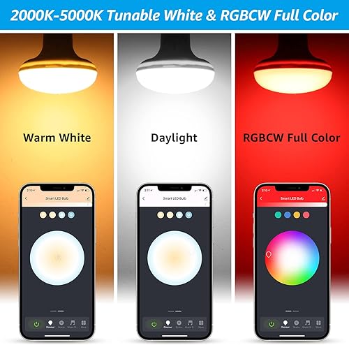 Miniatura 5 de TORCHSTAR BR30 - Bombillas de inundación inteligentes, RGBCW LED empotrables que cambian de color, 800lm 9W (60W equivalente), regulables,