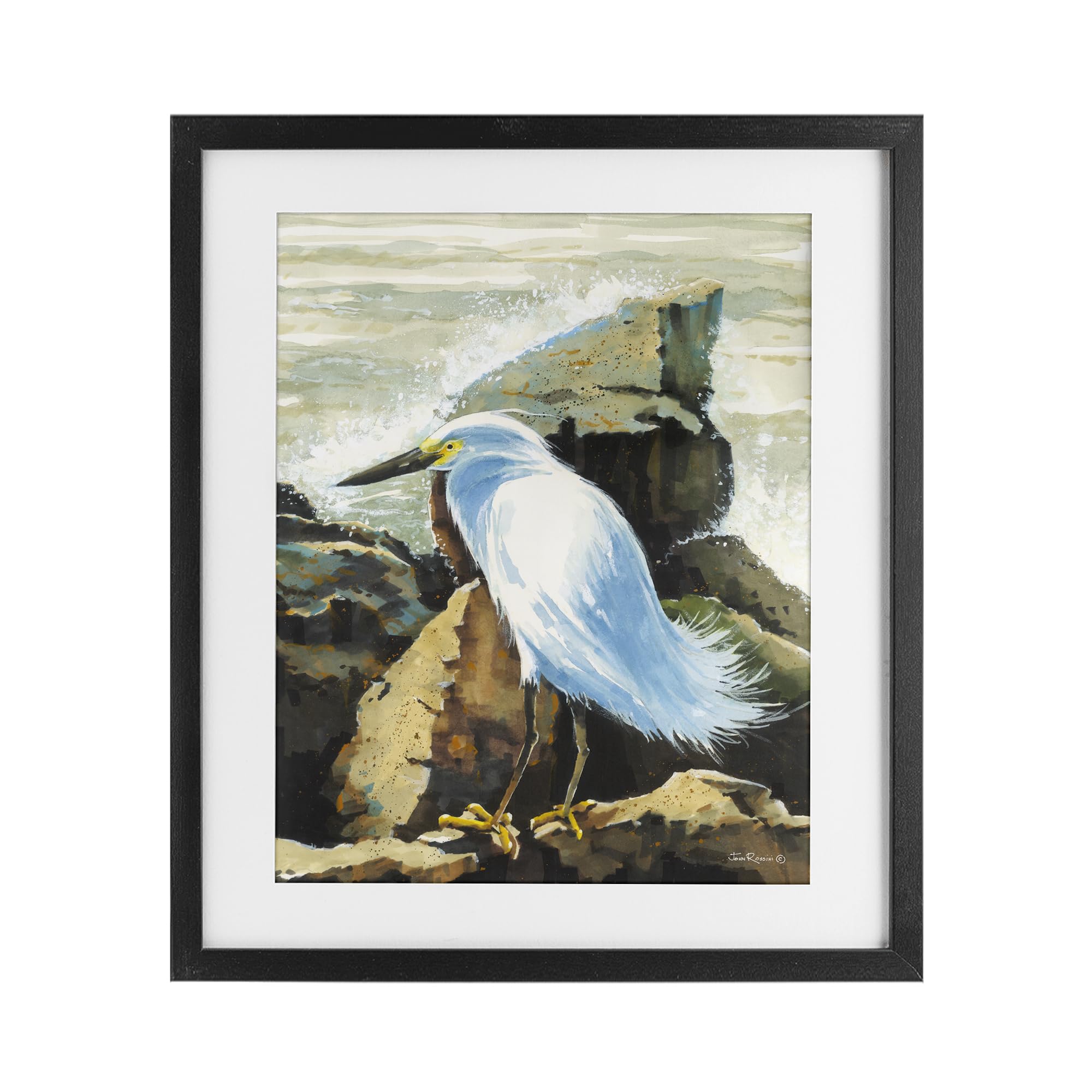 Stupell Industries Rocky Perch Coastal Cliff Bird Gray Framed Print Under Glass, design by John Rossini, 21 x 17