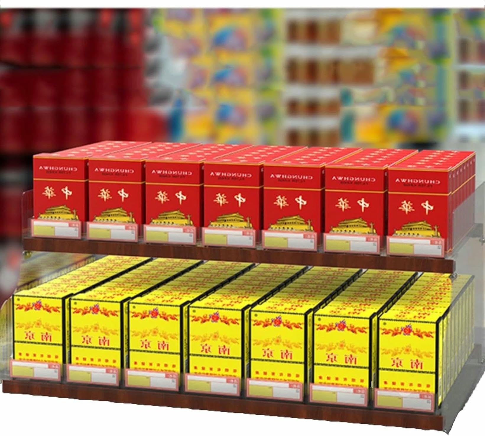 Exposant de cigarettes mural et présentoir trapézoïdal pour tabac
