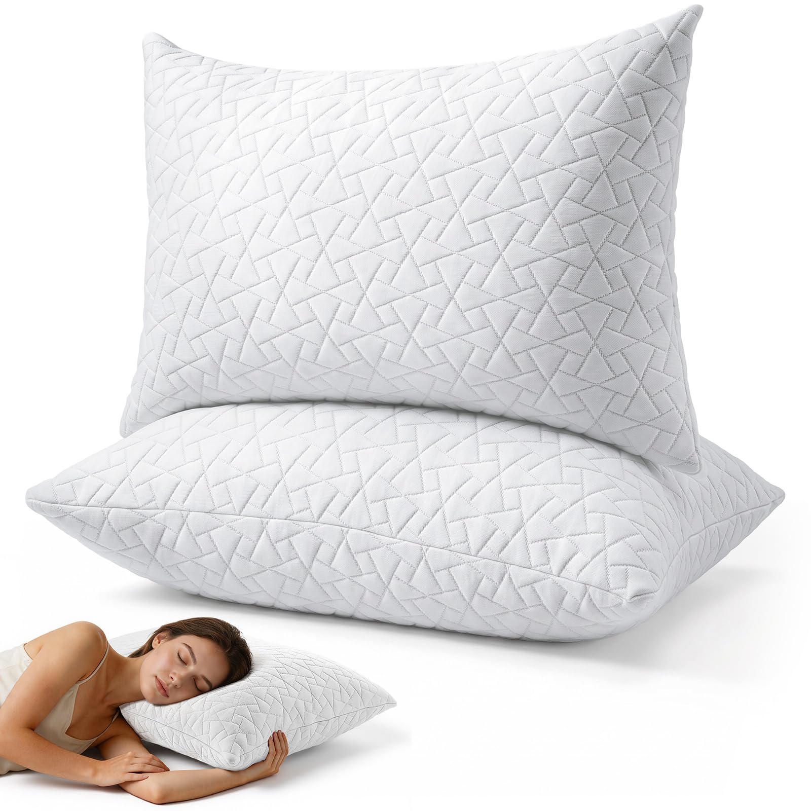 A-Pce Altura Regulable Refrescante Almohadas 75x50 Pack 2 | Almohada Viscoelastica Que Ofrece un Apoyo Cualquier Postura al Dormir – Funda Transpirable, Extraíble y Lavable a Máquina