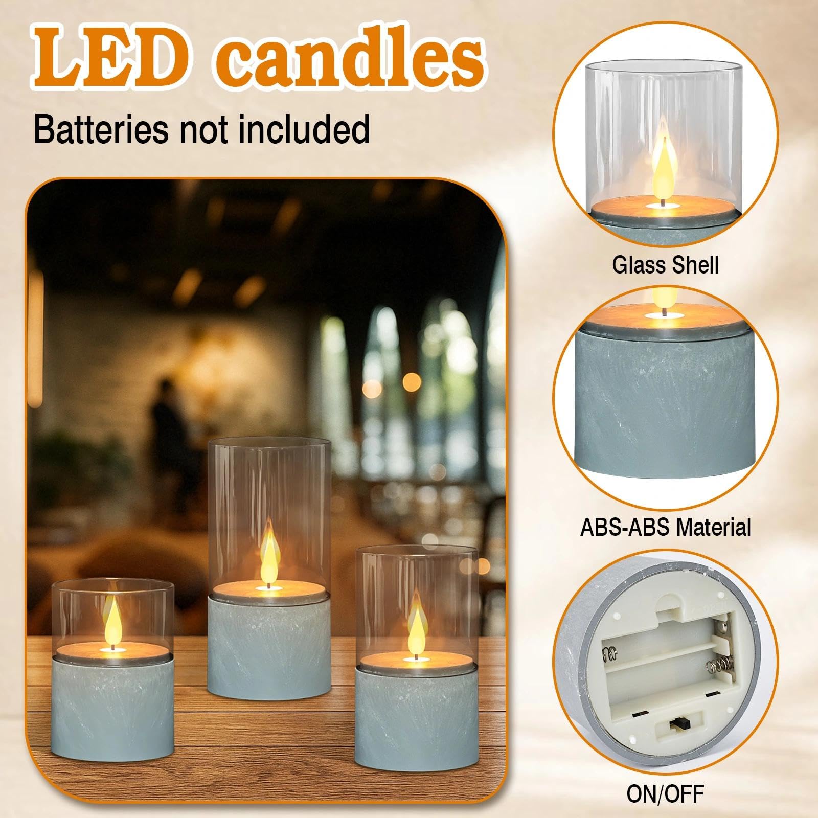 3 candele a LED, con fiamma tremolante, con funzione timer, 10/12,5/15 cm, senza fiamma con telecomando, per feste
