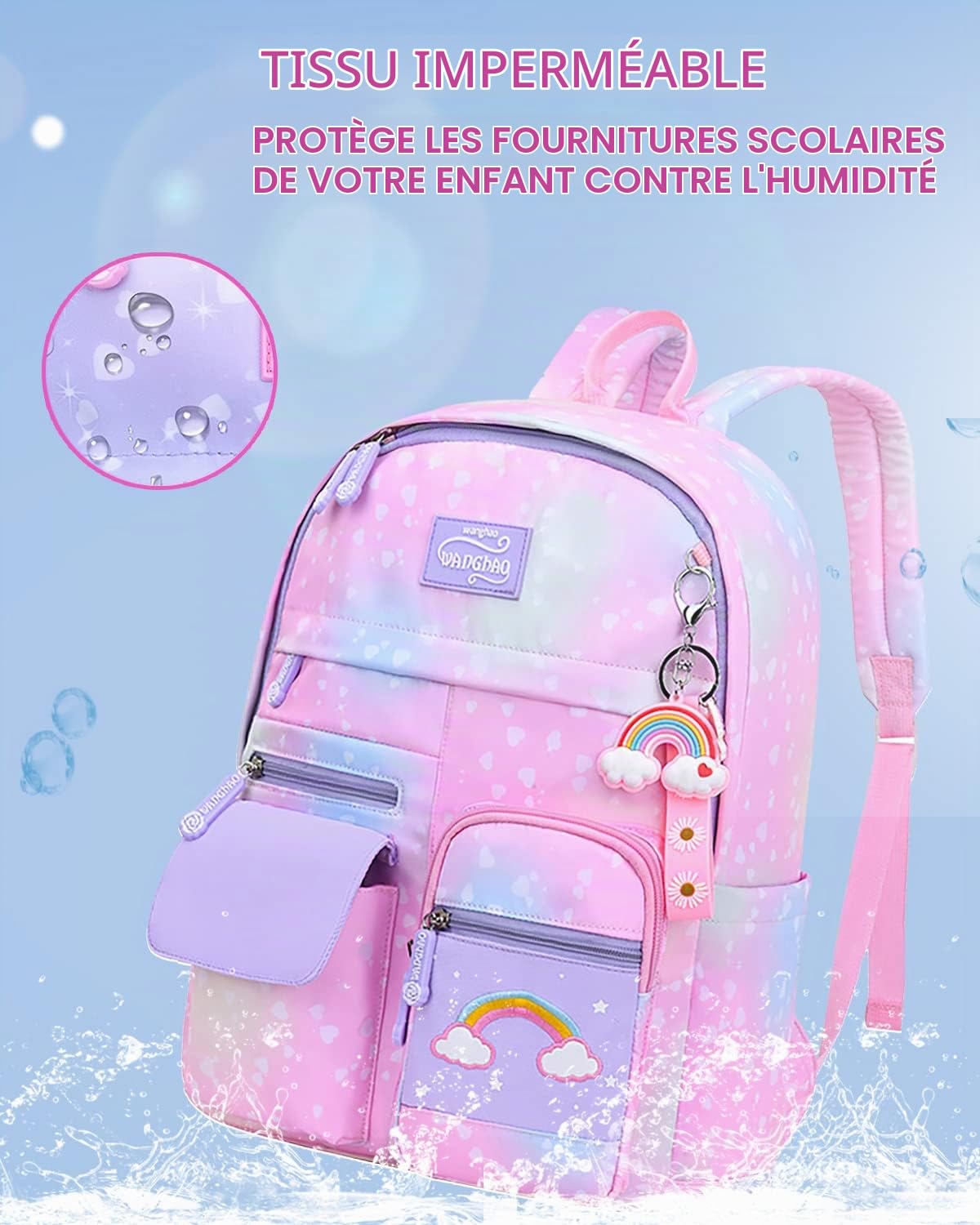Sac à Dos Enfant Maternelle, Cartable Fille Primaire, Sac Ecole en Nylon Léger et Imperméable pour Les Enfants de 6 à 10 ans
