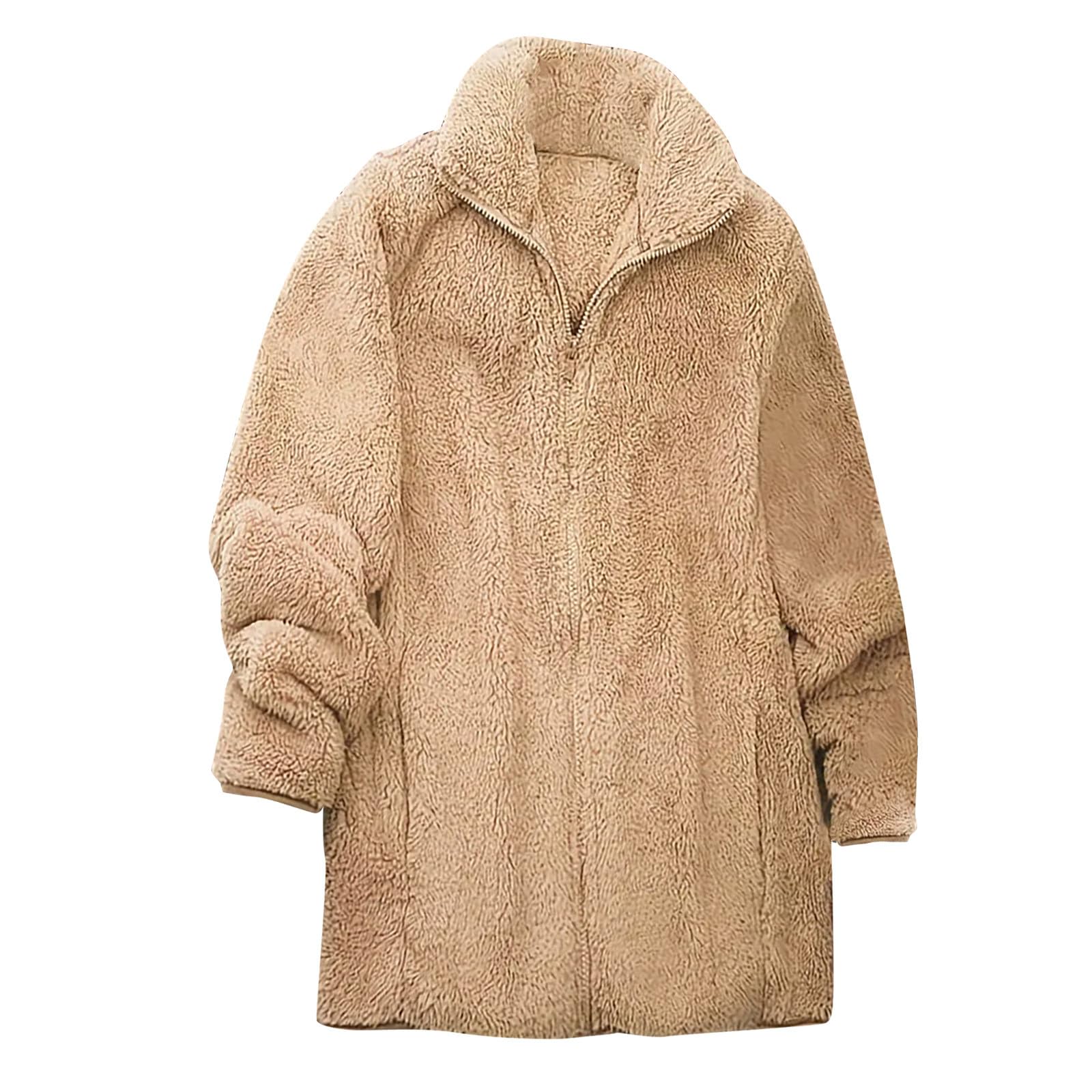 Generisch Strickjacke Hellblau Damen Fleecejacke Winter Warm Weich Doppelter Outdoormantel Reißverschluss Vorne Gemütlich Pullover Top Für Kaltes Wetter