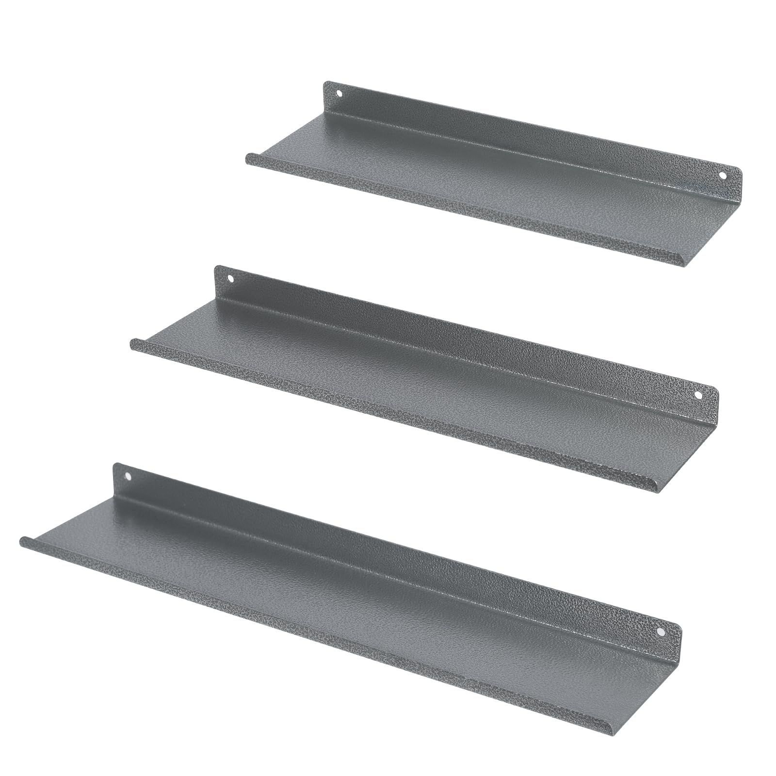 Uten Estante de Pared de Metal, Juego de 3 estantes flotantes, Longitud 40/35/30 cm, estantes de Pared para decoración, Libros, salón, Cocina, baño, Gris con Vetas Plateadas