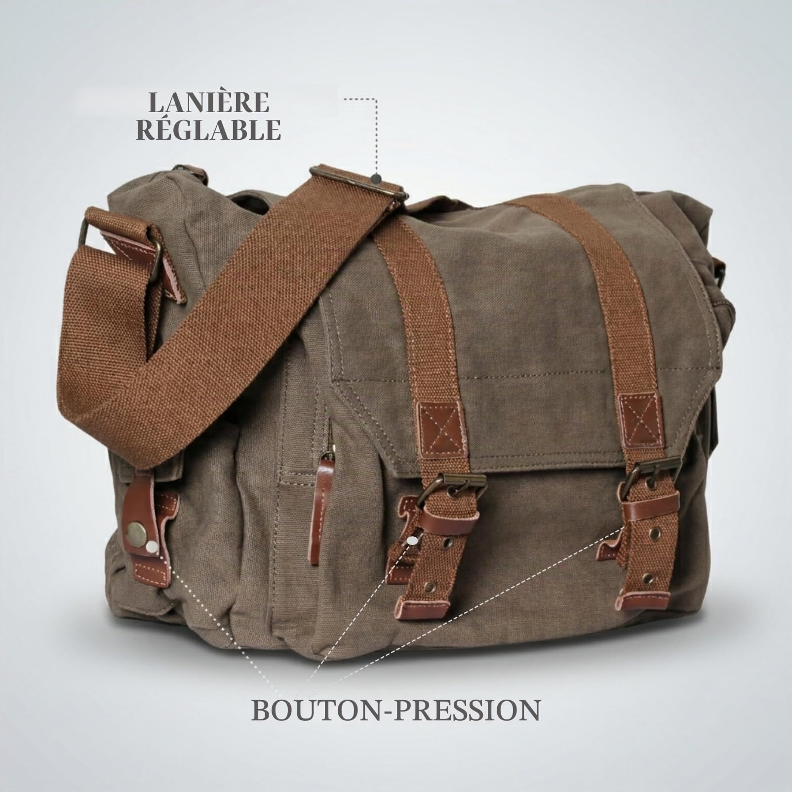 Sac Messager Appareil Photo avec Insert Rembourré Toile Sac Bandoulière pour DSLR Objectifs BG507 34x13x27cm (Vert militaire)