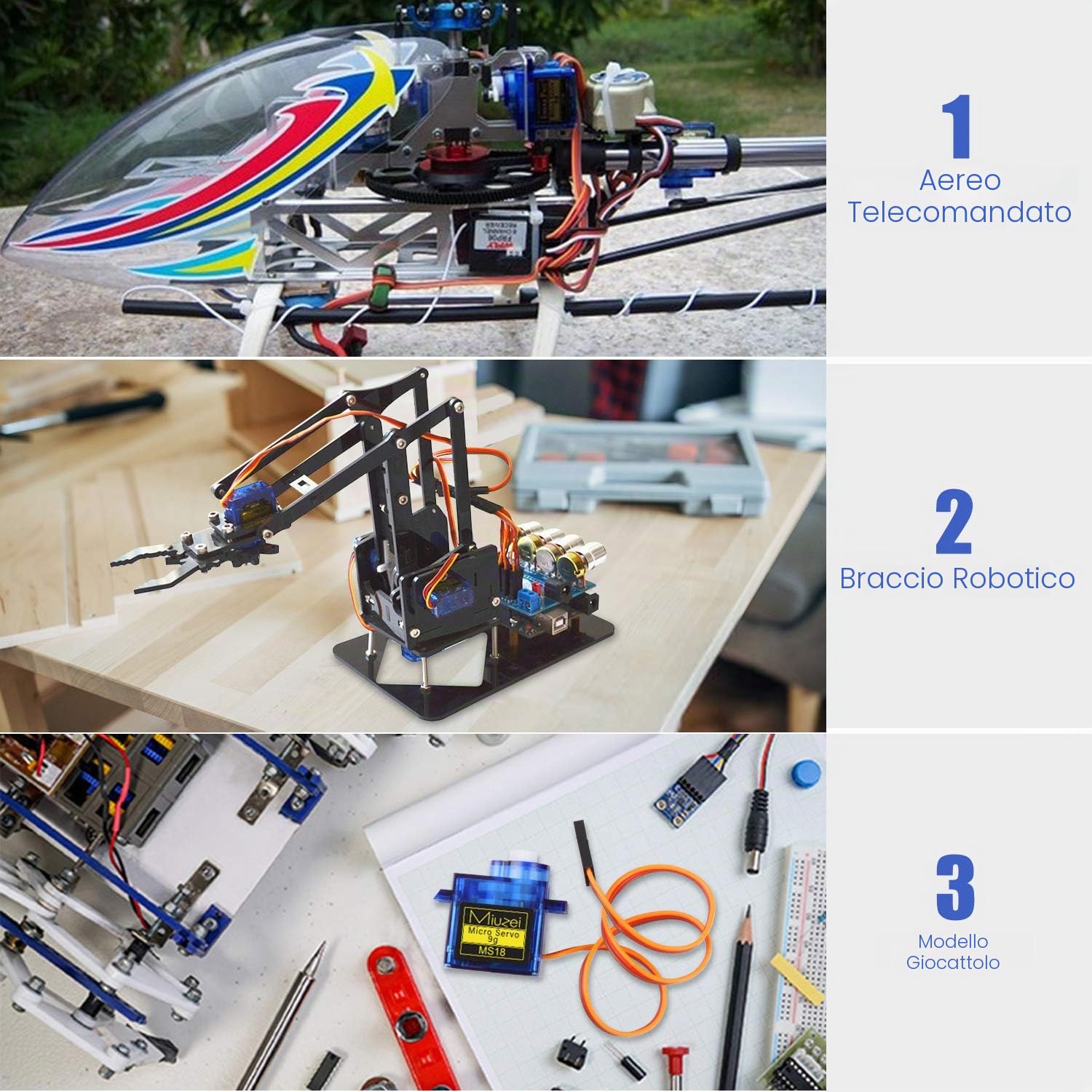 Miuzei Micro 9g Servo Motore per RC Robot Braccio/Mano/Camminata, Servomotore per Elicottero Barca Aereo Elicottero modellino Auto con Cavo, Mini Motore per Arduino Kit
