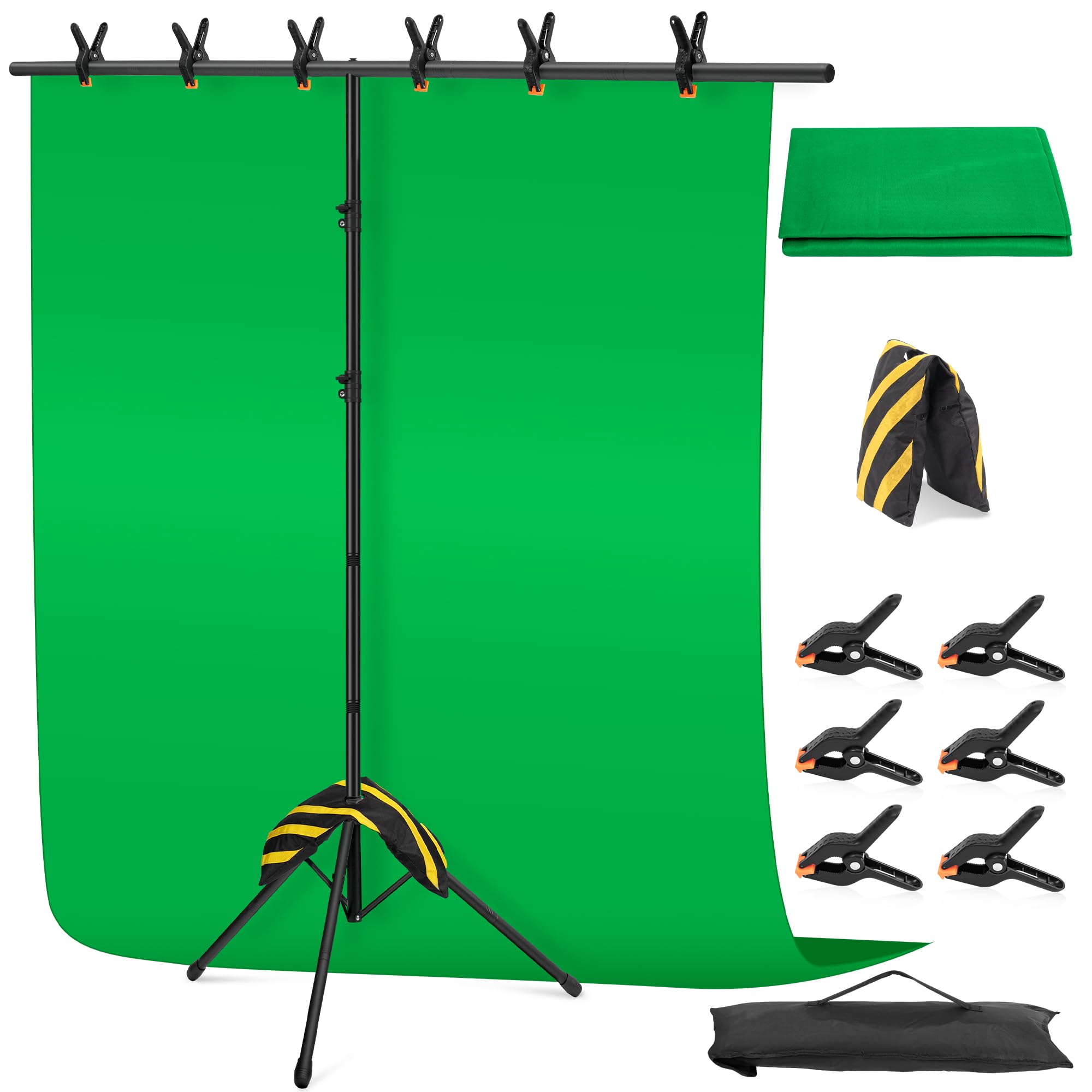 Kit de telón de fondo de pantalla verde de 8 x 7 m, fondo de pantalla verde portátil con soporte, soporte de fondo ajustable en forma de T para fotografía, transmisión, video, estudio, fiesta, zoom