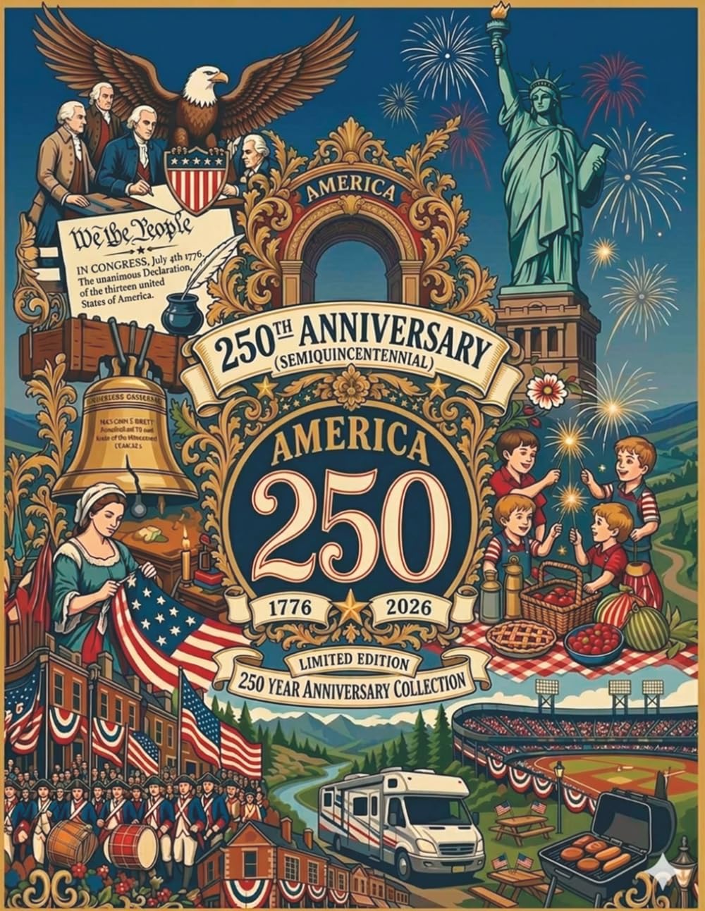 America 250 Year Anniversary Adult Coloring Book: Semiquincentennial Patriotic 4th of July, 1776-2026 Anniversary