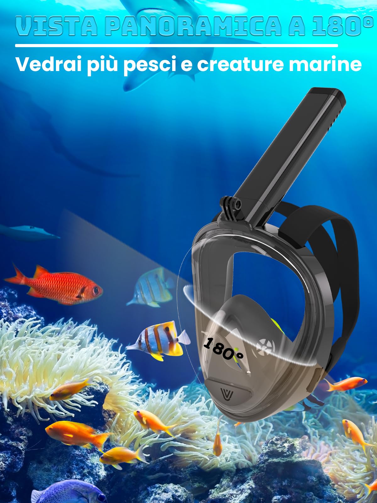 Vitare Maschera da Snorkeling per Adulti e Bambini, Maschera Subacquea Integrale Tecnologia Antiappannamento, Maschera da Mare con Supporto per Fotocamera, Maschera da Sub per Immersioni