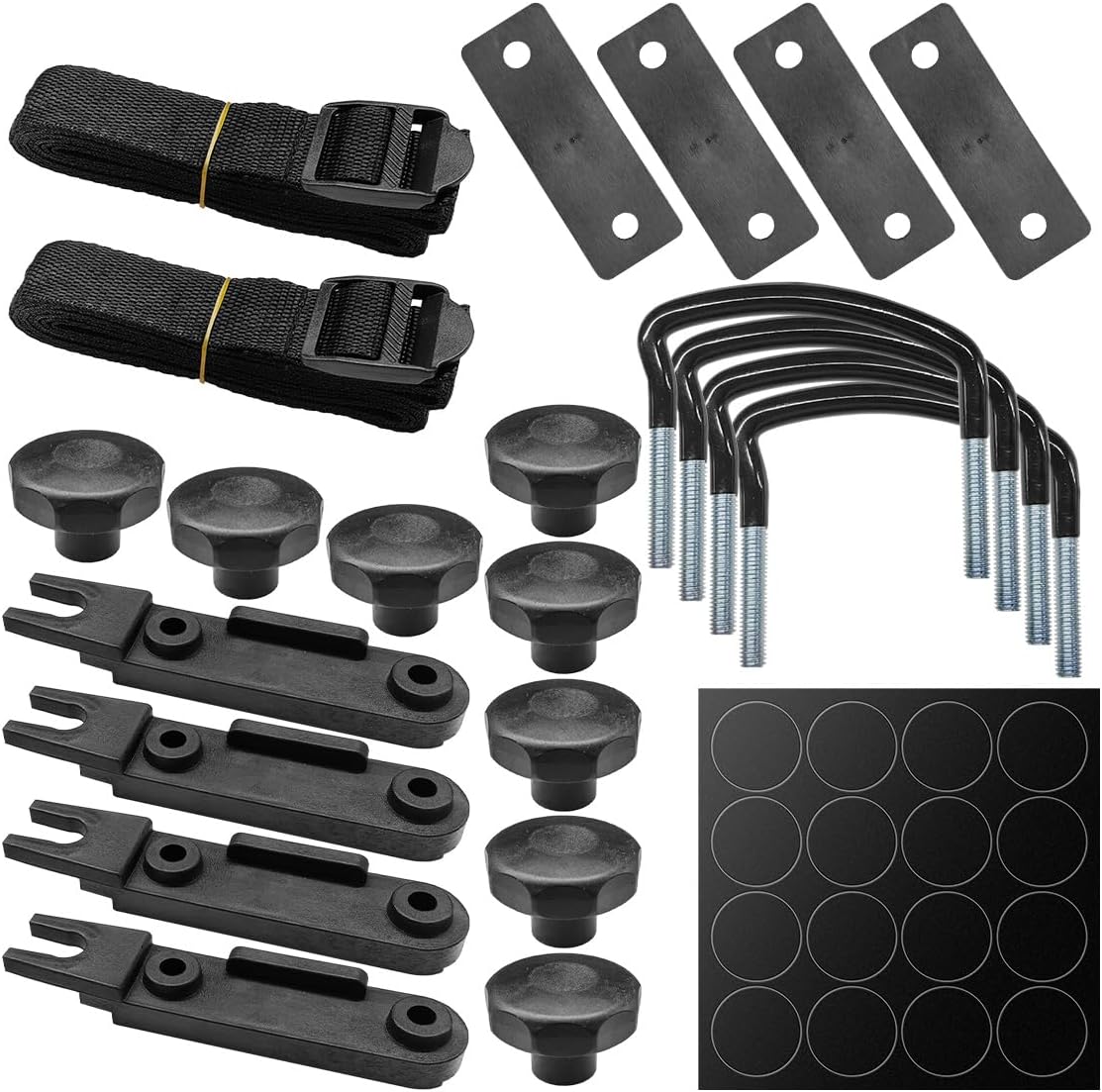 GAOLAOSY 4PCS Universal Roof Box U-Bolt Clamps Kit - Secure Roof Rack Mounting Brackets w/ Lock Nuts, Straps for Cars, SUVs