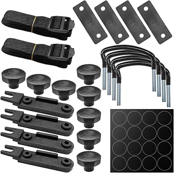 4PCS Roof Box U-Bolt Clamps, Universal Car Roof Rack Mounting Brackets with 8 Lock Nuts & 2 Straps, Car Rooftop Cargo Carrier Rack Bolts Mounting Fitting Kit