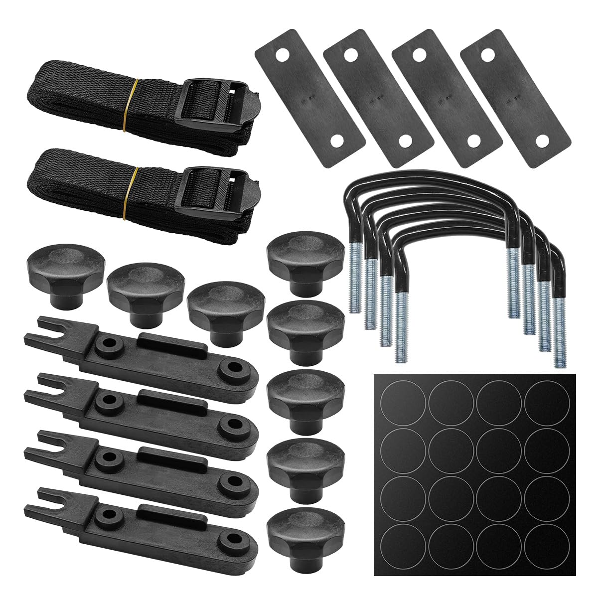 Photo 1 of GAOLAOSY 4PCS Roof Box U-Bolt Clamps, Universal Car Roof Rack Mounting Brackets with 8 Lock Nuts & 2 Straps, Car Rooftop Cargo Carrier Rack Bolts Mounting Fitting Kit