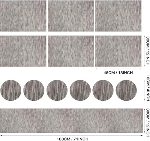 Miniatura 2 de Juego de 6 manteles individuales para mesa de comedor con camino de mesa, manteles individuales de vinilo tejido lavables resistentes al calor (12 x