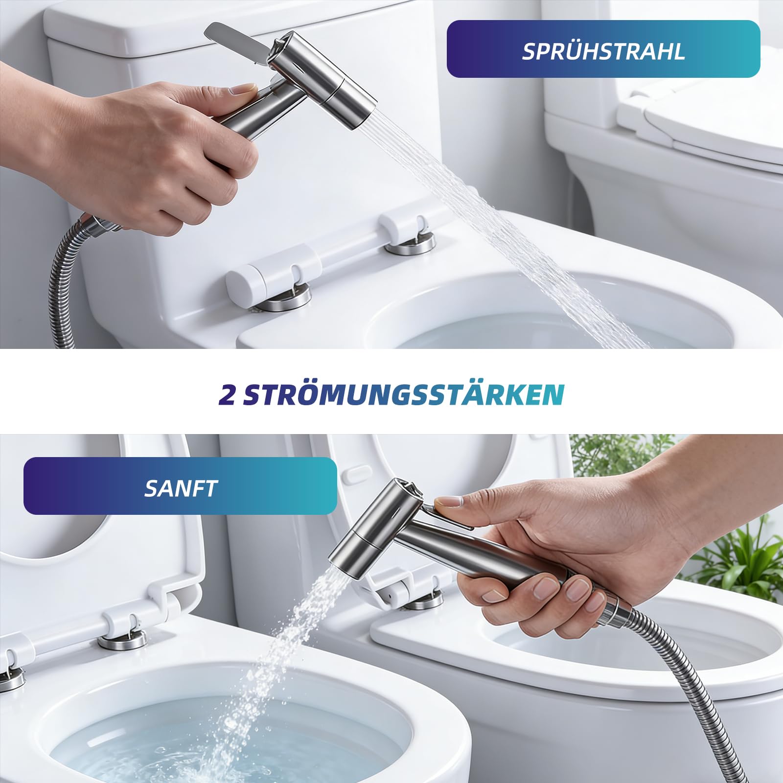 Ensemble de Douchette à Main pour Bidet en Acier Inoxydable avec Tuyau, Embout de Bidet pour Douche, Toilettes, Nettoyage des Couches et Bain des Animaux Domestiques