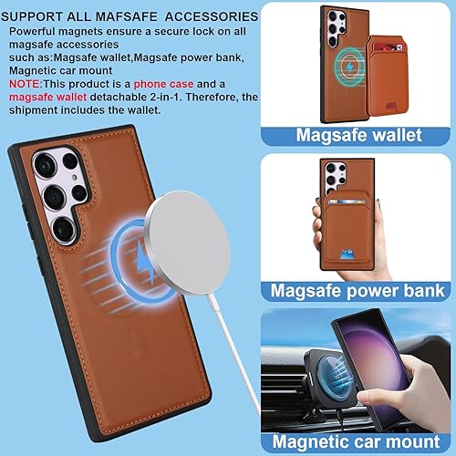 Miniatura 3 de SailorTech Funda Samsung Galaxy S23 Ultra con tarjetero de crédito, caja fuerte para Galaxy S23 Ultra, funda de cuero para mujer, compatible con mag