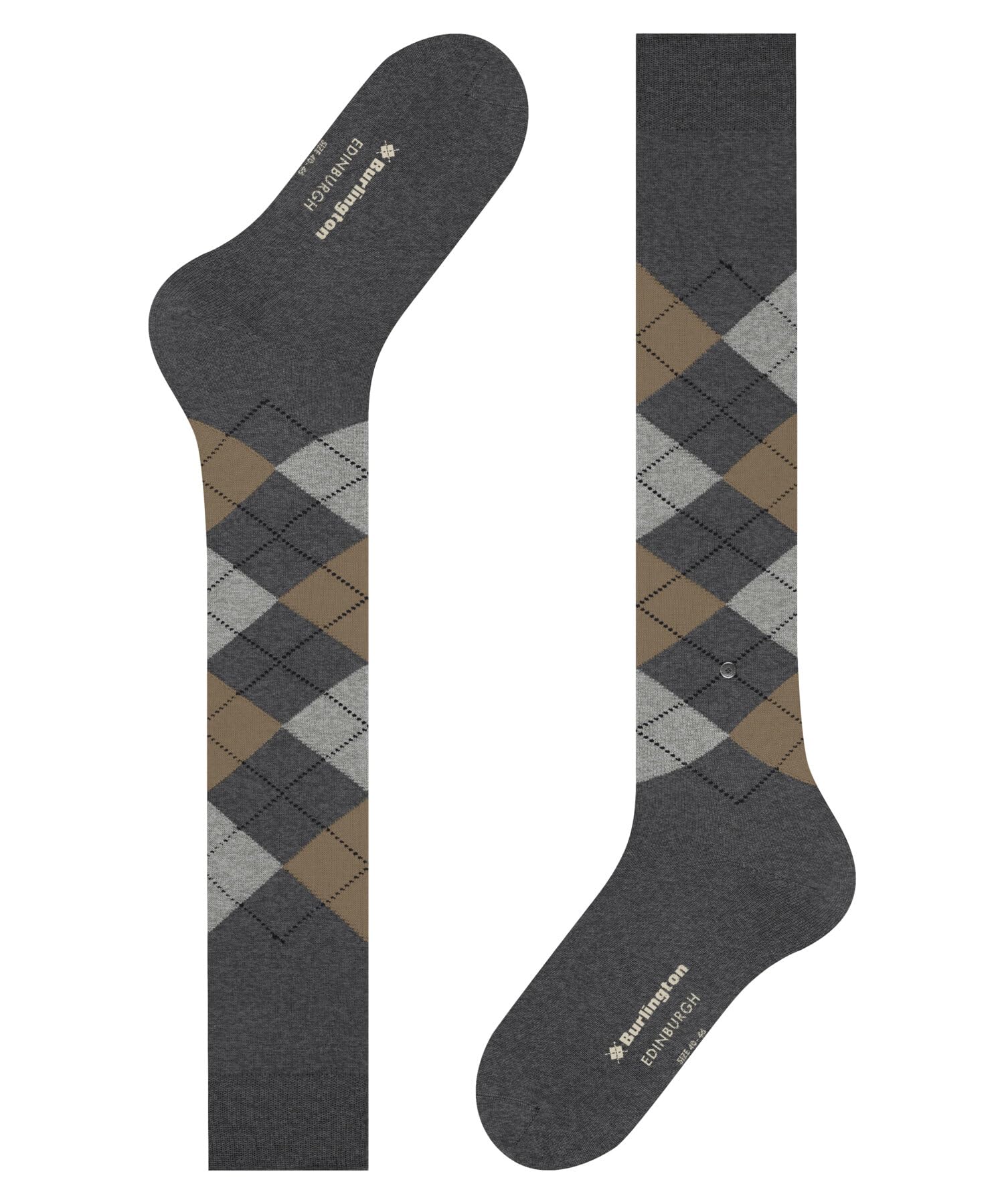 Burlington Mężczyźni Podkolanówki Edinburgh M Kh Wełna długie z wzorem 1 Para, Szary Dark Grey 3070, 40-46