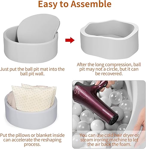 Miniatura 6 de Officefly Bola de espuma suave para piscina redonda para bebés y niños no incluye pelotas color gris claro