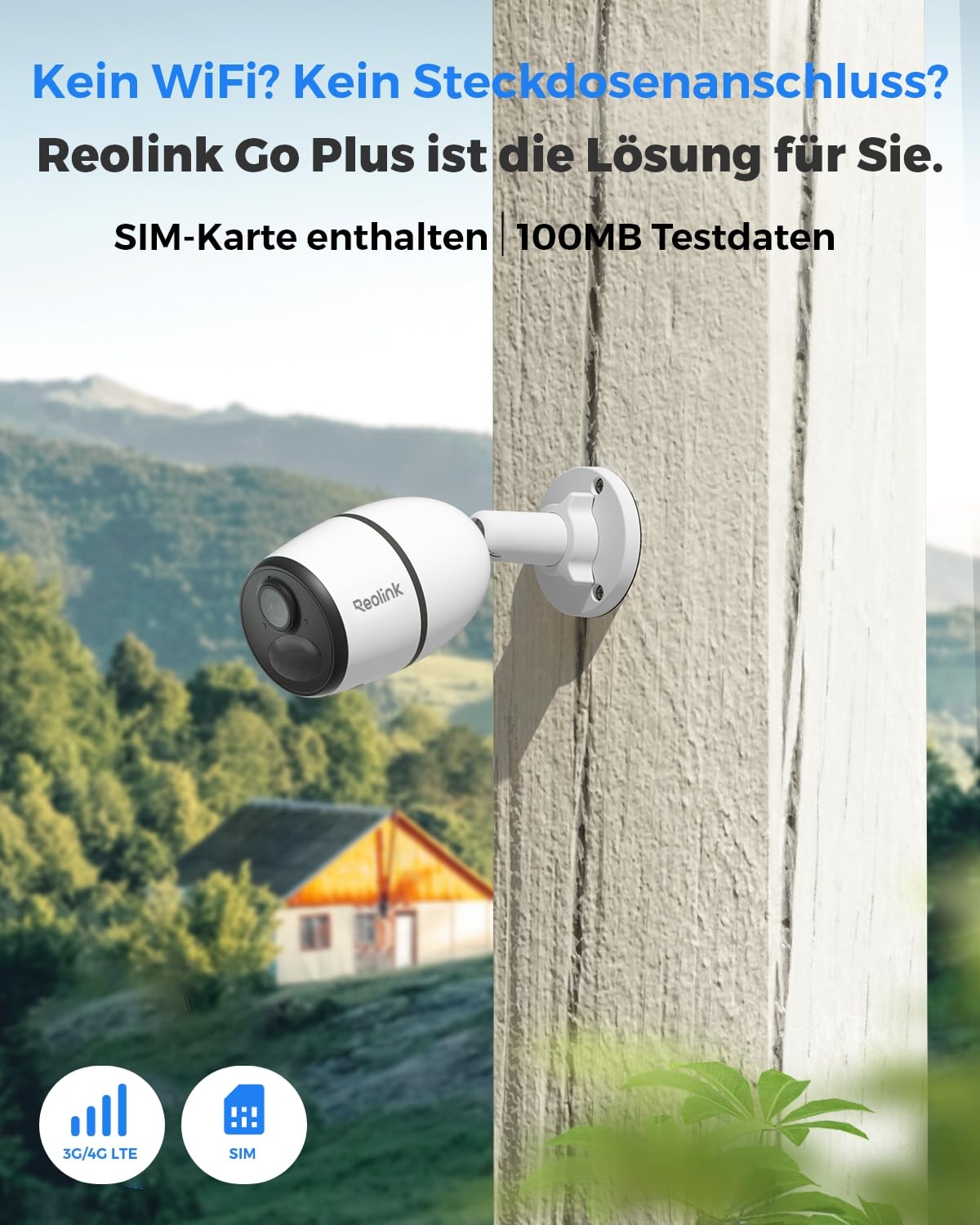 Reolink 3G/4G LTE Überwachungskamera mit SIM-Karte, Personen-/Autoerkennung | 2K 4MP HD Akku Kamera Aussen Ohne WLAN, Videoüberwachung, Kompatibel mit Alexa/Google, 2-Wege-Audio, Go Plus