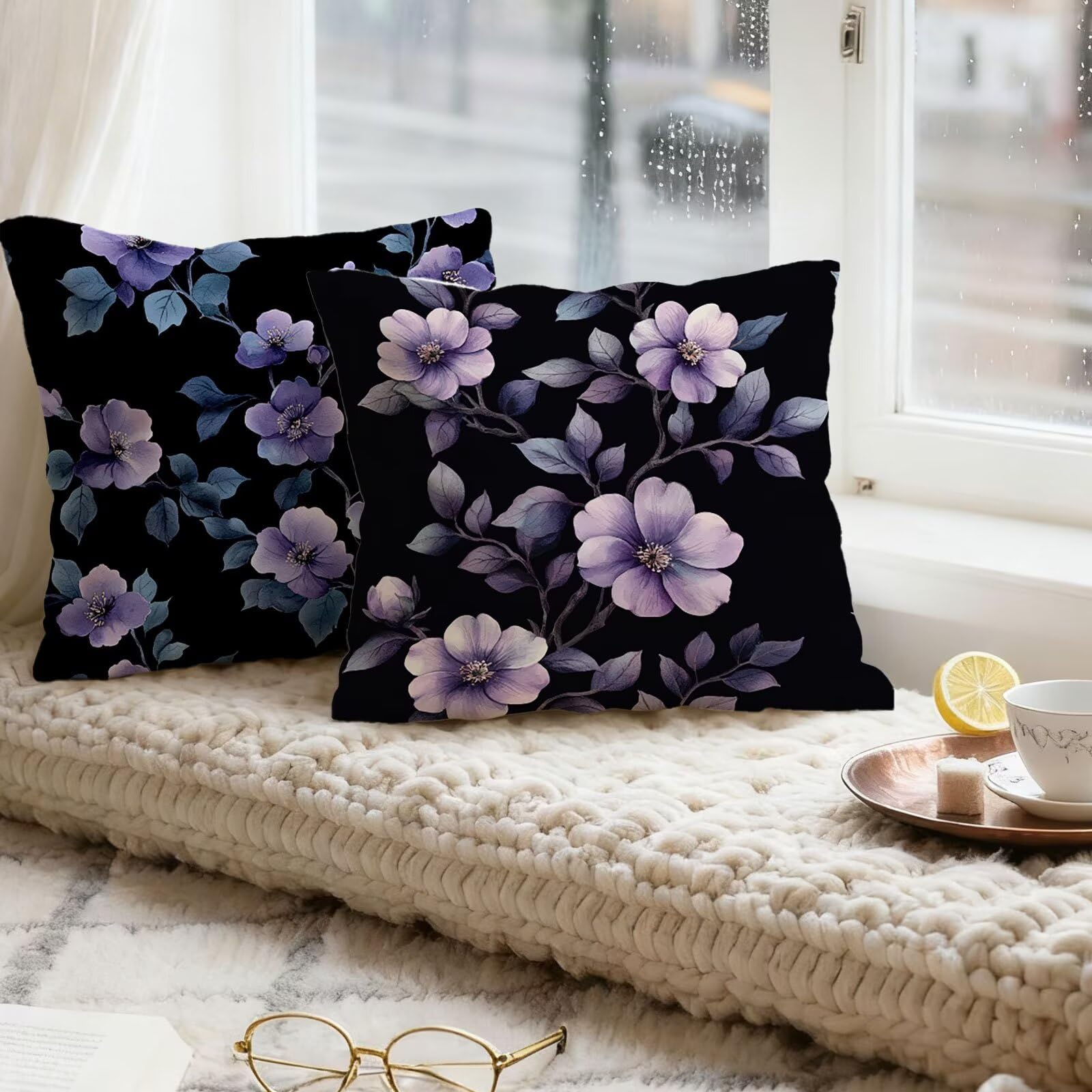 Violet Housse Coussin 60x60 Fleur Taie Oreiller 60x60 Lot de 4 Super Doux Protege Oreiller 60 x 60 Decoration Automne Taie D'oreiller Carrées Coussin Canape, pour Maison Chambre Canapé Chaise E - 377