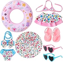 18-Zoll-Puppenkleidung und -Zubeh&ouml;r - 2 Puppen-Badeanzug-Sets, 18 Flip-Flops-Schuhe, Hut, Schwimmring und 2 Paar Brillen kreieren amerikanische Puppen im Sommer-Look mit 18-Zoll-Puppen-Bikini-Zubeh&ouml;r