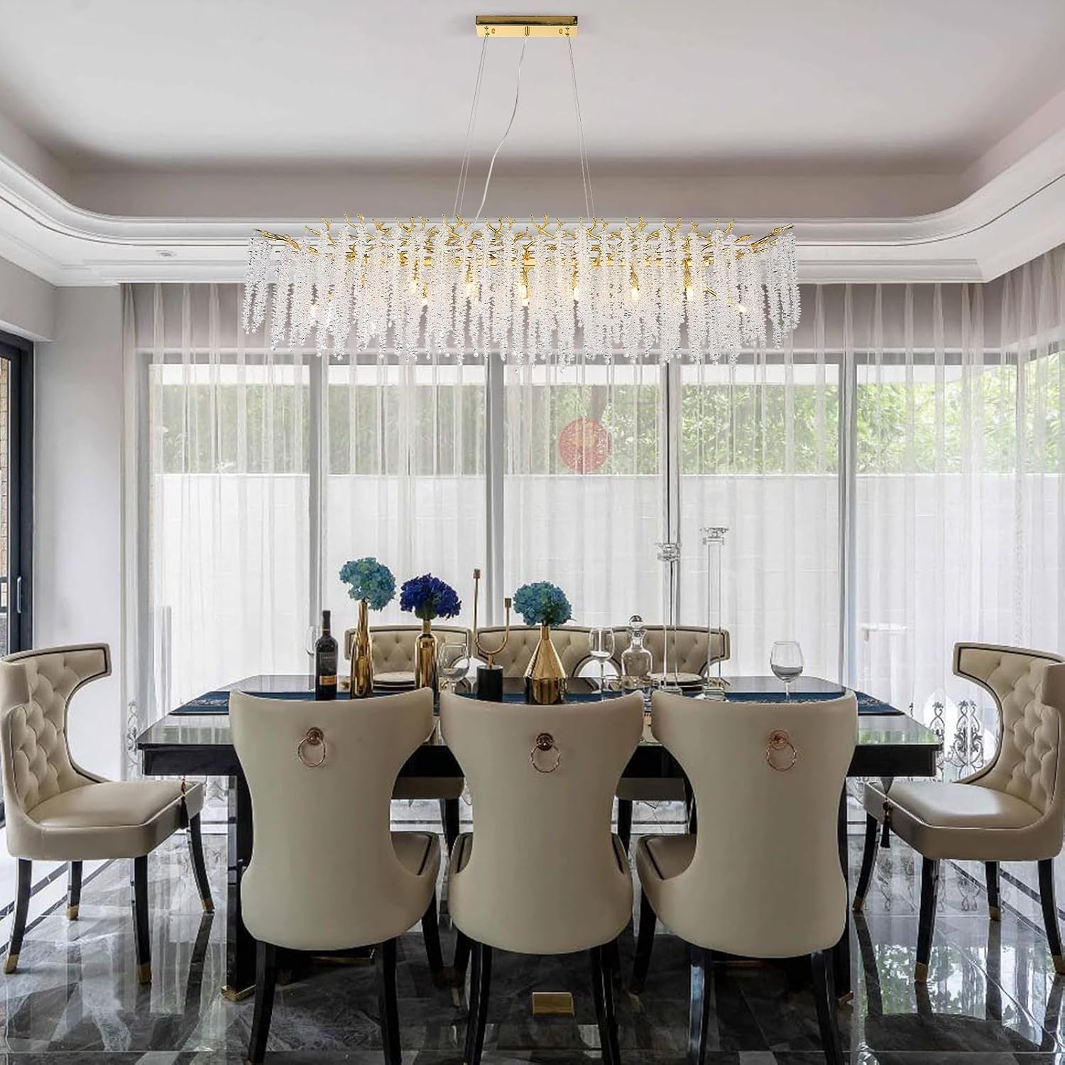 Modern K9 Crystal Chandelier Lighting, Gold Luxury Bamboo Tree Branch Chandelier Pendant, Rectangle Ceiling Light Fixtures for Dining Room,Bedroom,Living Room (Gold-Rectangle 60 in)…