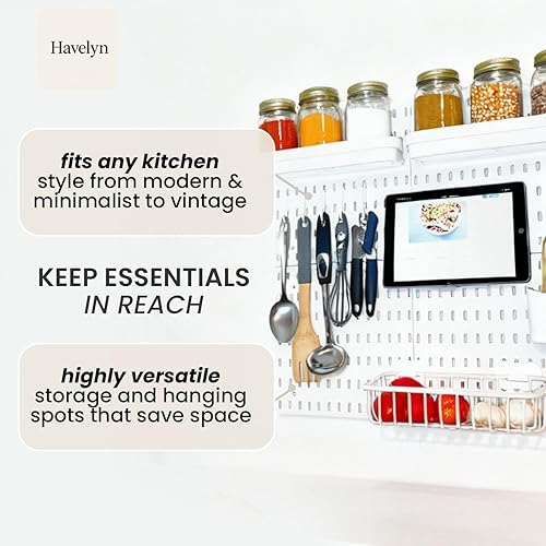 Miniatura 4 de Organizador modular de tablero de clavijas de cocina montado en la pared, juego estándar