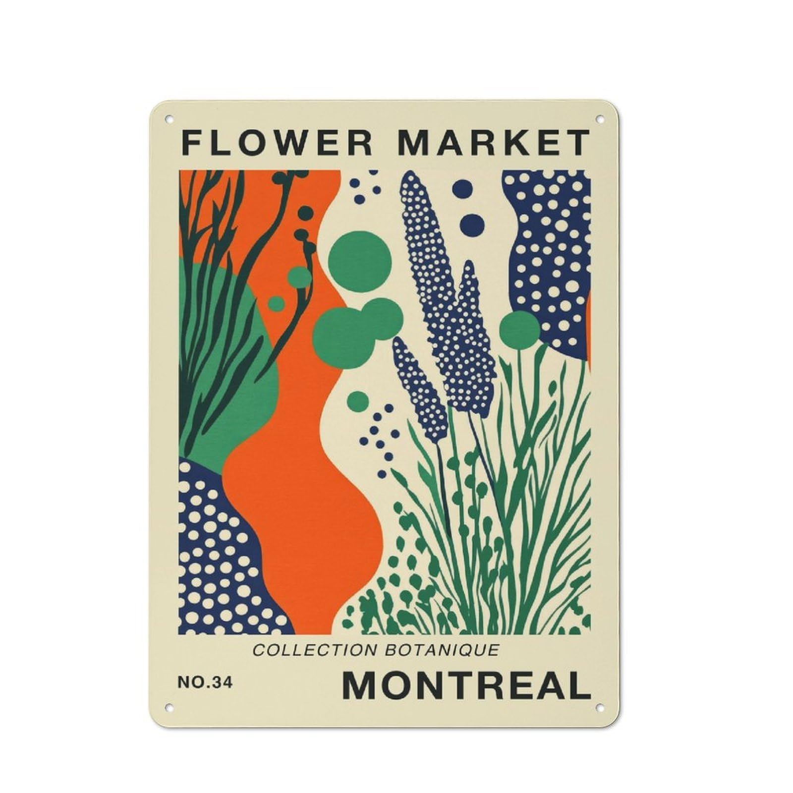 Junmoney Style-1 For Home Office Or Studio, Montreal Flower Market Poster Retro Tin Wall Plaque 40X30cm, A Housewarming Gift For Creative Workspace Decorators