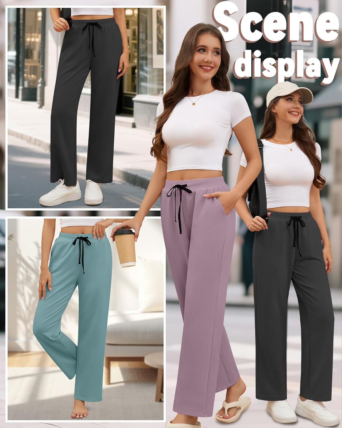 Neer 3 Pack Women's Yoga Sweatpants Wide Leg Drawstring Baggy Pants Casual Loose Workout Open Bottom Lounge Pants - Image 5