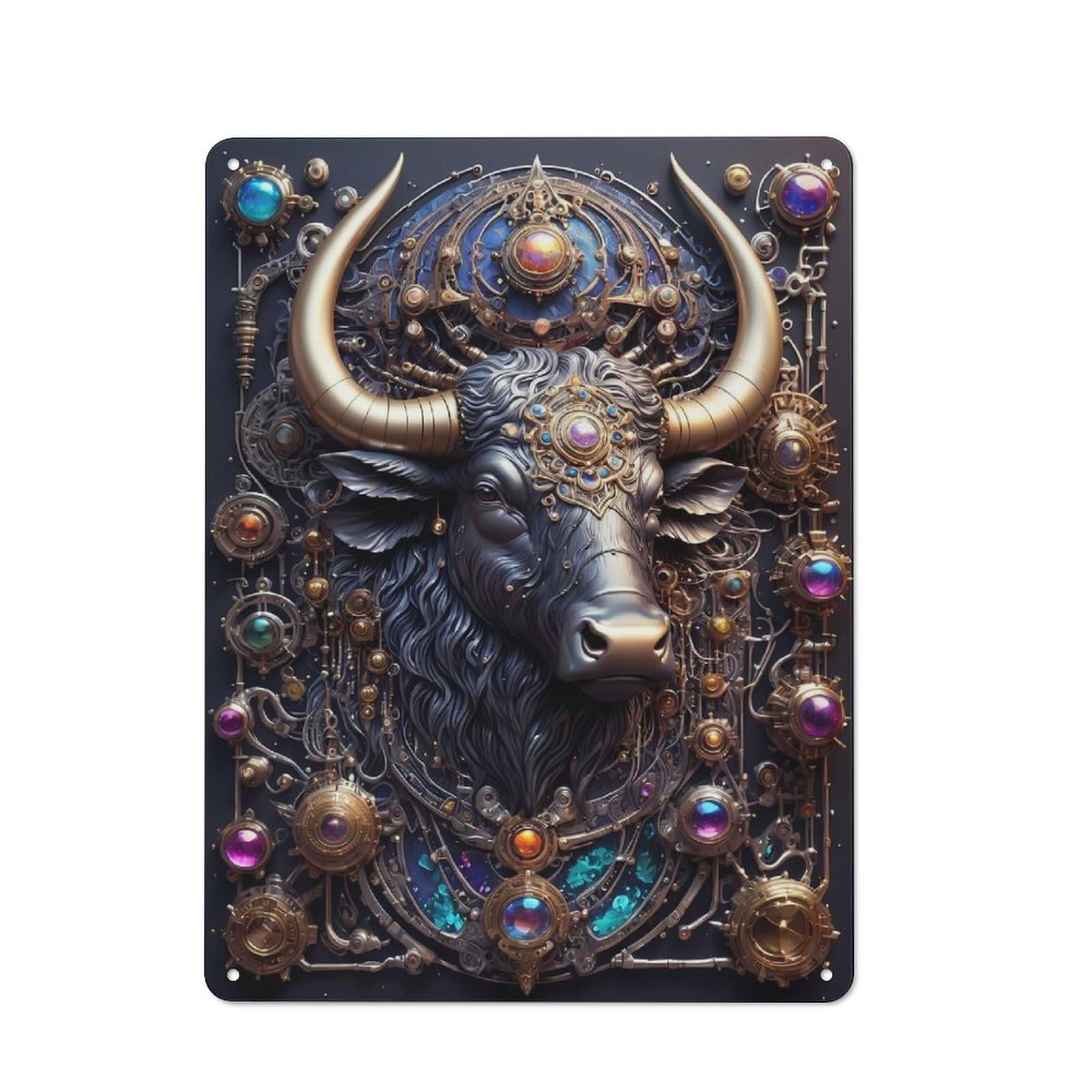 Junmoney Style-2 40X30cm Vintage Metal Sign With Steampunk Mighty Bull For Studio Or Craft Room, For Vintage Wall Decor Fans, For Metal Sign Collectors