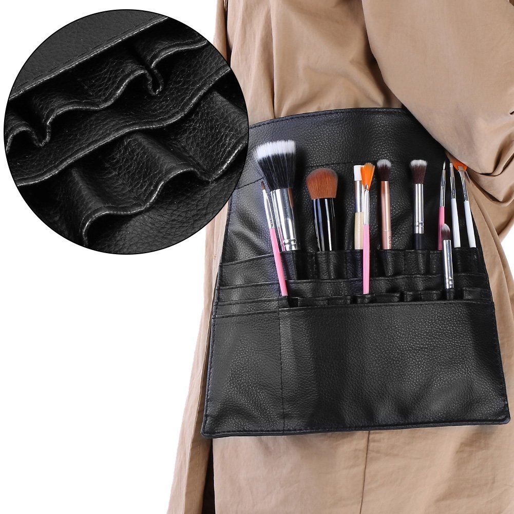 Borsa per pennelli per trucco, custodia professionale per pennelli per trucco cosmetico in PU nero