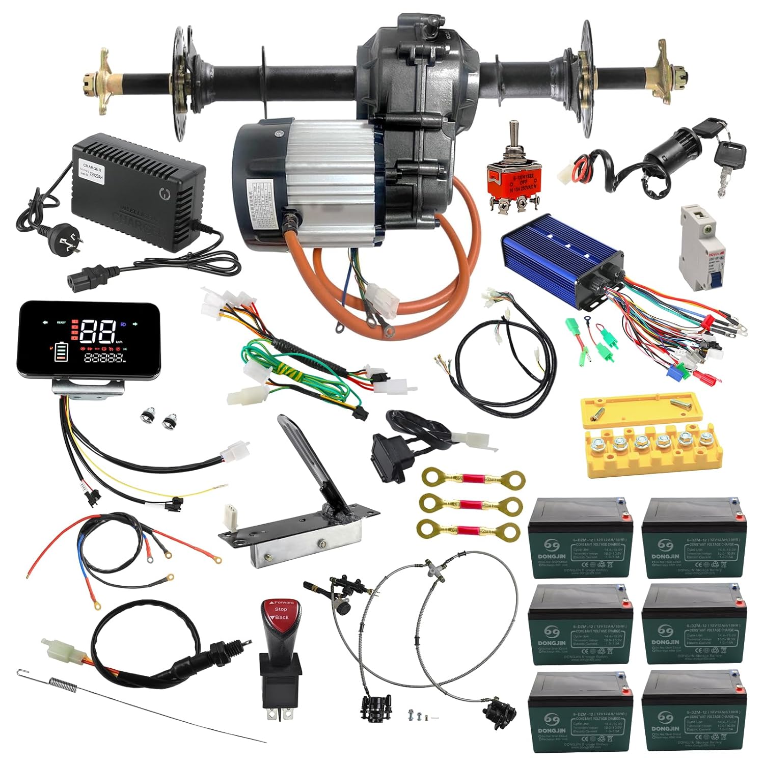 Complete Kit Go Kart Rear Axle Shaft Kit with 72V 1500W Brushless Differential Motor 36V-84V 3000W Controller for Electric Vehicles Karting Golf Cart ATV UTV Quad Tricycle Trike Buggy 4 Wheeler (30")