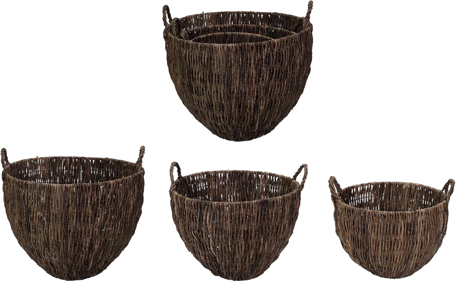Creative Co-Op 3-Piece Woven Banana Leaf Baskets with Handles, Natural