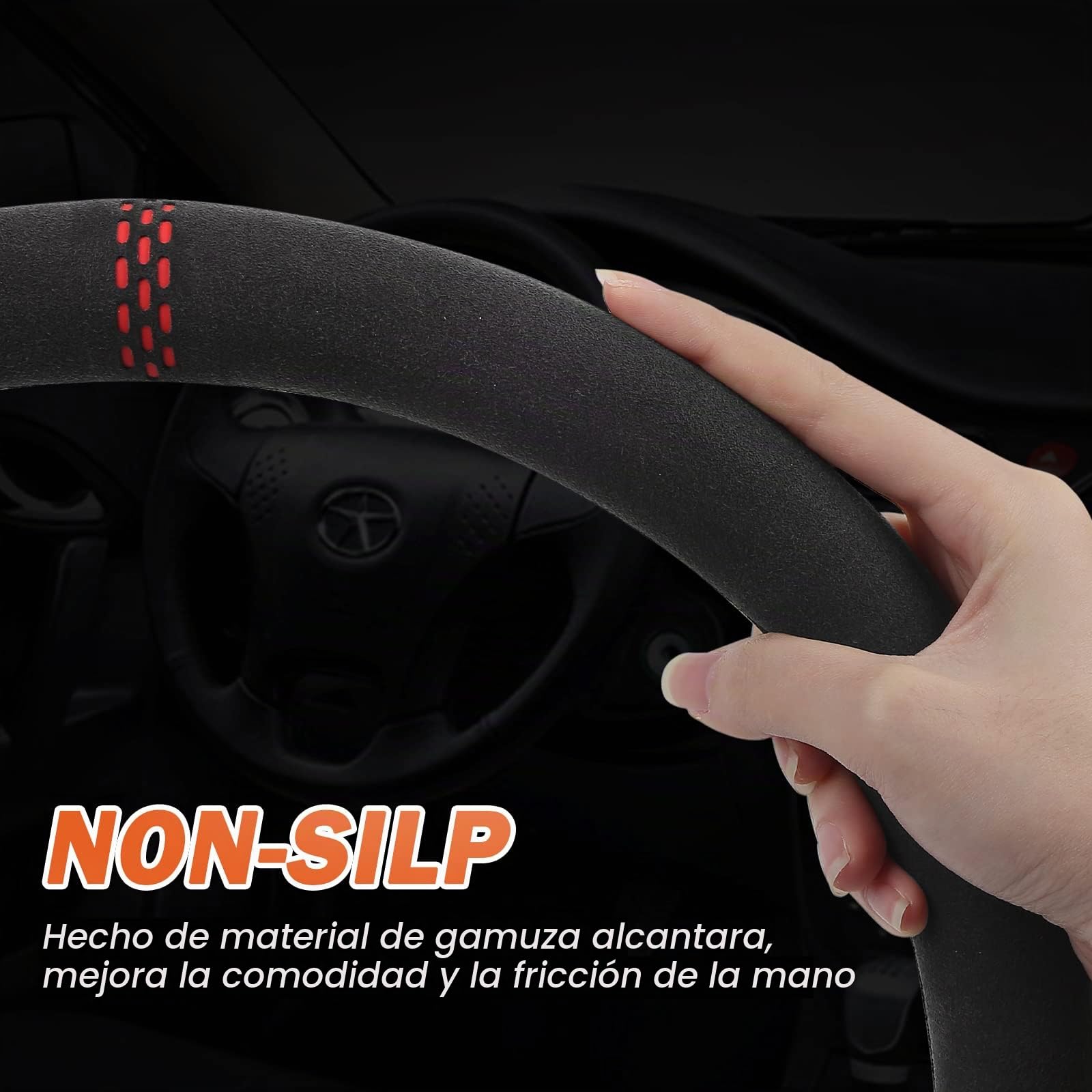 ZATOOTO Fundas para el Volante del Coche, Protectores de Cuero de Gamuza con Tacto Suave, Antideslizante y Deportivo, Tamaño Universal 37-38cm / 14.5-15in