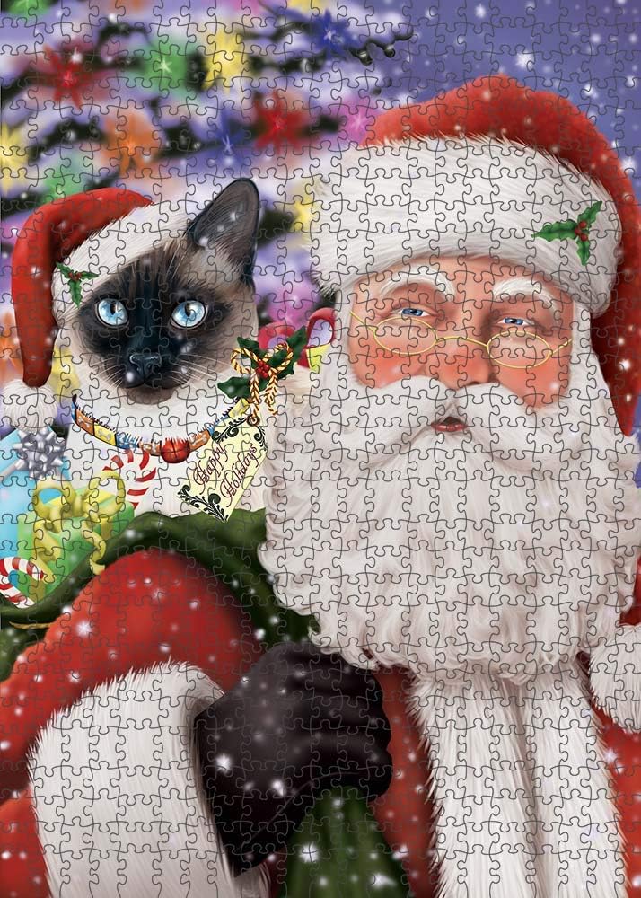 Christmas Santa with Presents and Siamese Cat Jigsaw Puzzle for Adults - Animal Printed Interlocking Puzzle Game Artwork - Gift for Dog Lover's -1000 Pcs 20"x30", PZLE56758