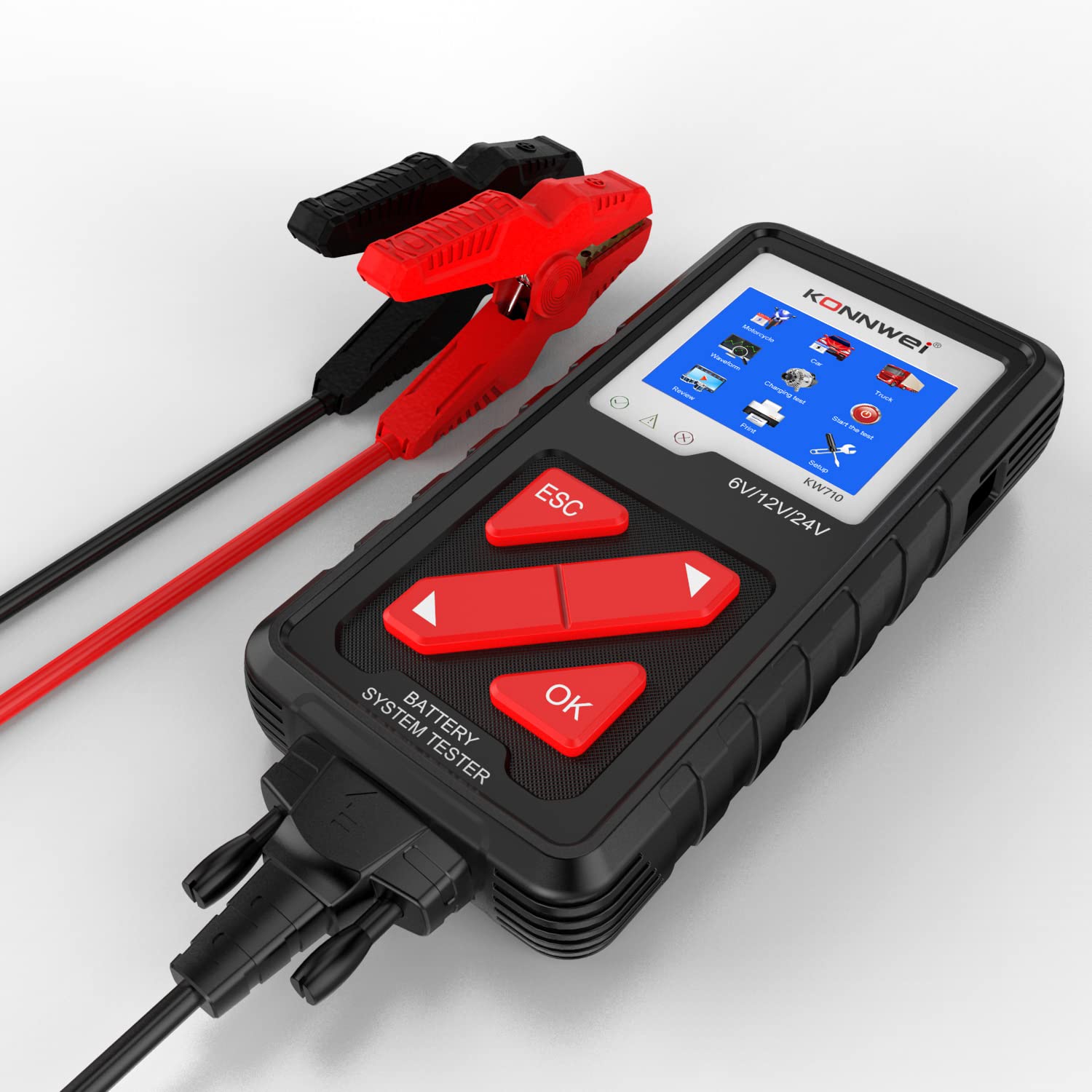 KONNWEI KW710 12 V 24 V tester batteria 100 – 2000 CCA, analizzatore digitale per auto con LCD a colori, tester per sistemi di carica e generatore per auto, camion, moto, barca, SUV, trattore, tester