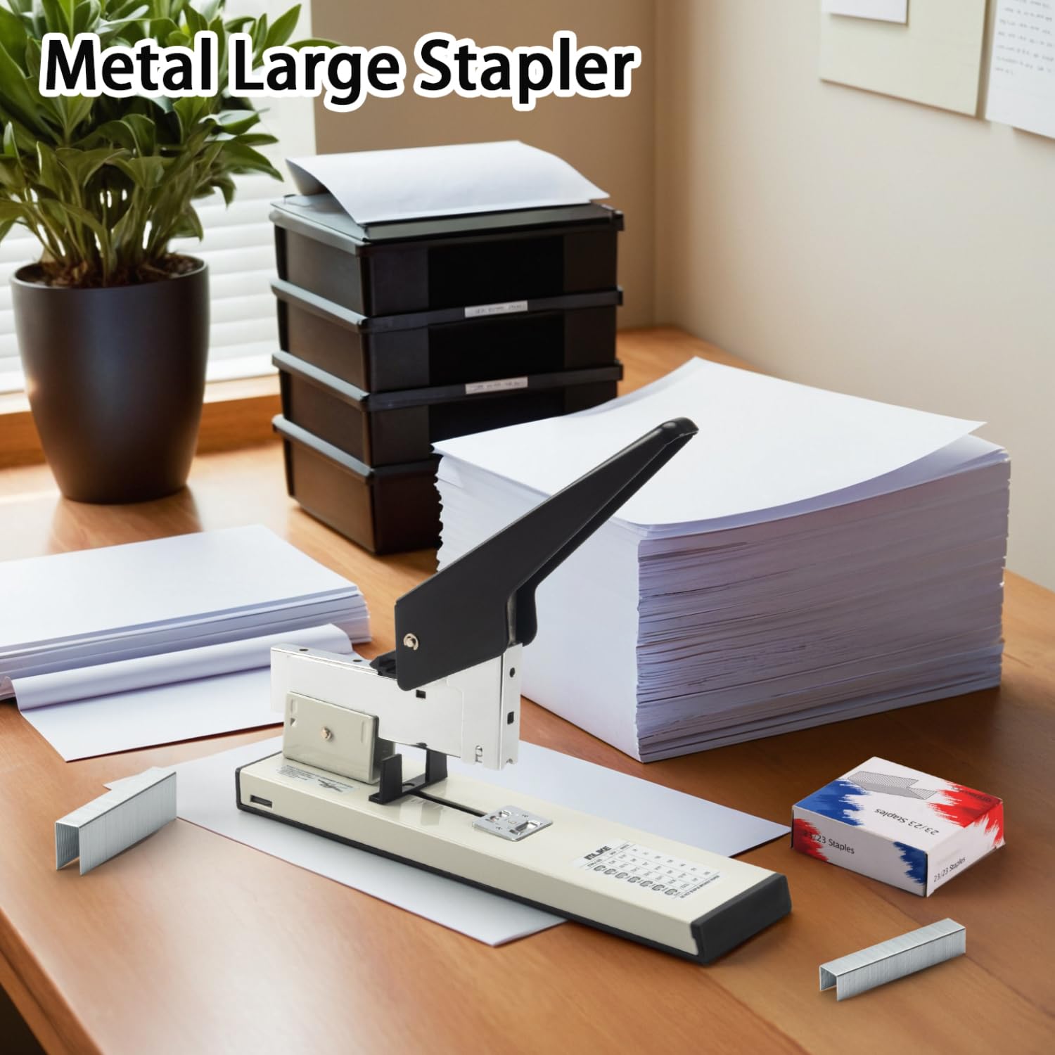 IMLIKE - Grapadora resistente con 2000 grapas: 200 hojas de capacidad manual sin atascos, grapadora de escritorio de metal grande que ahorra trabajo, antideslizante, incluye grapas de alta resistencia