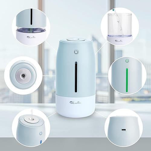 Miniatura 6 de LivePure Aqua Glo Humidificadores de niebla fría para dormitorio. Humidificador pequeño para bebés, guardería, plantas, oficina. Humidificador